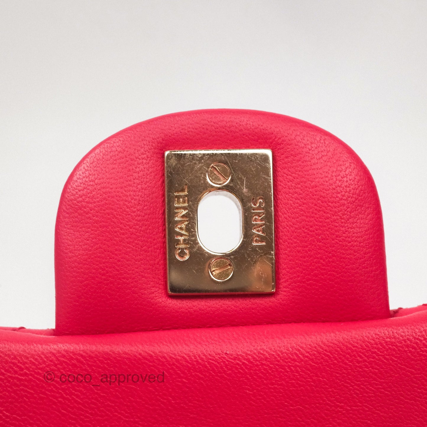 Chanel Mini Square Quilted Red Lambskin Gold Hardware