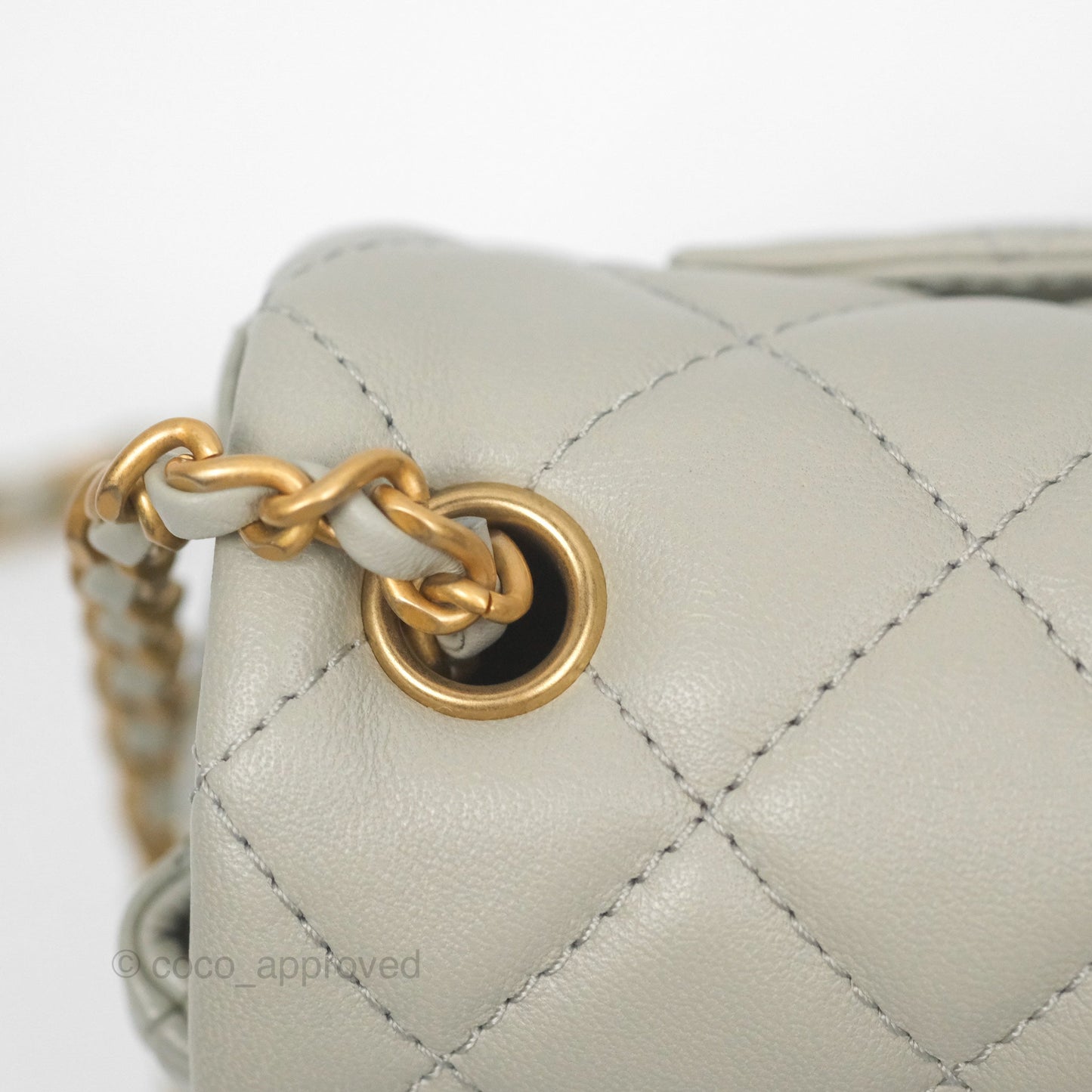 Chanel Pearl Crush Mini Rectangular Grey Lambskin Aged Gold Hardware