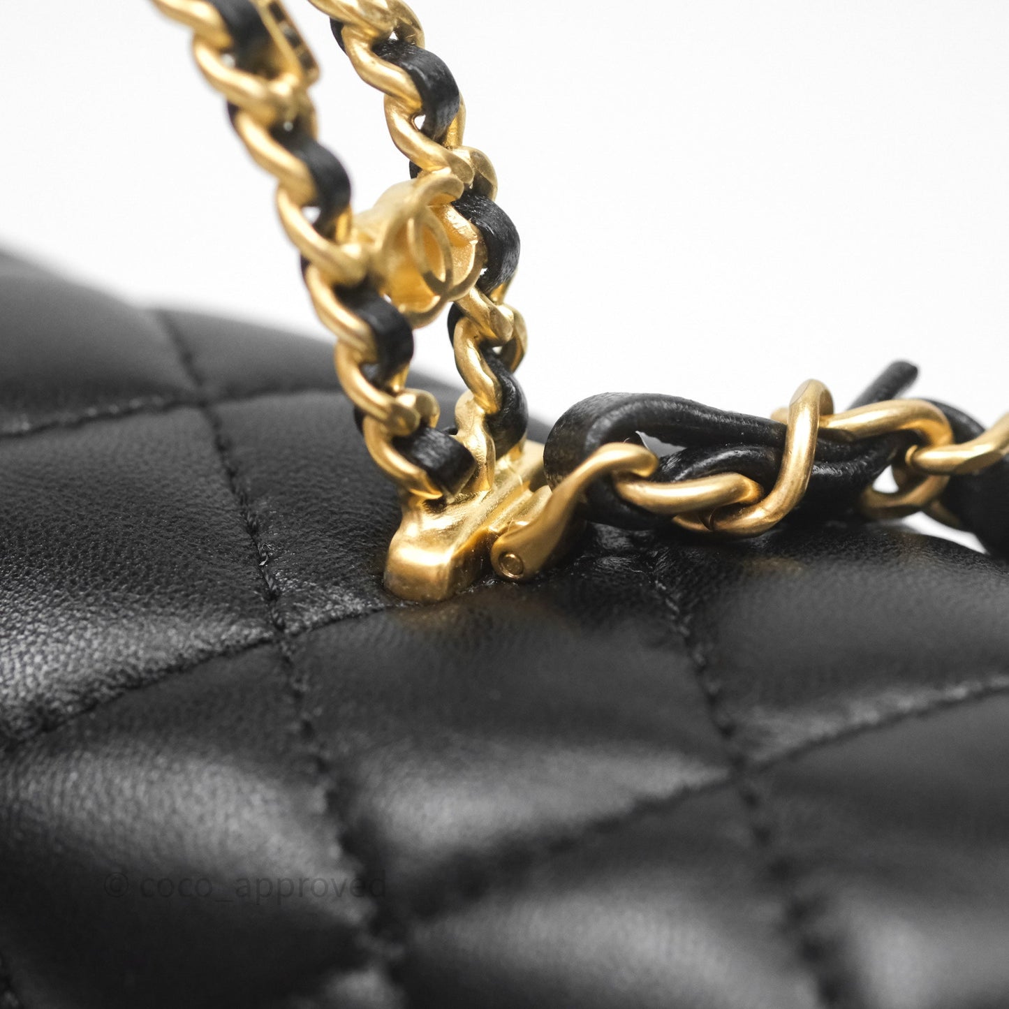 Chanel Logo Top Handle Small Flap Bag Black Lambskin Gold Hardware 24C