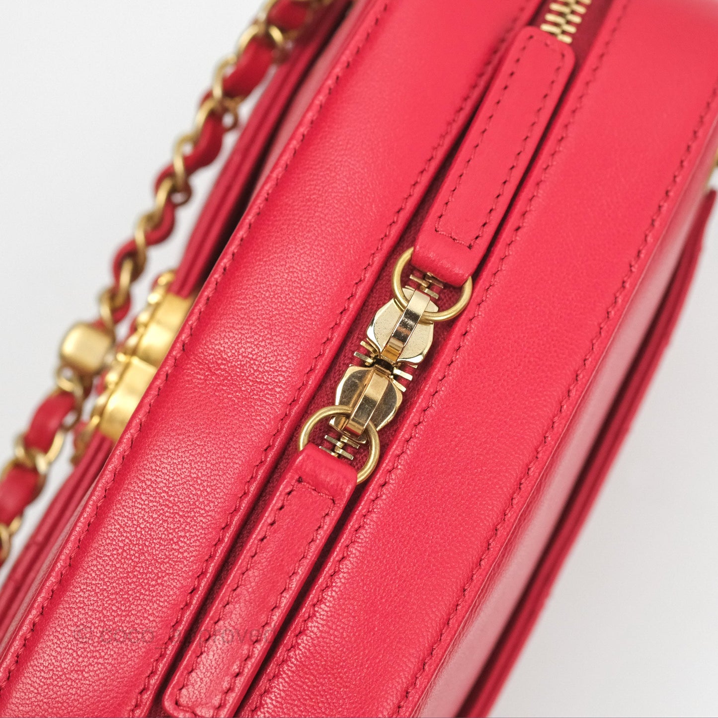 Chanel Chain Infinity Camera Case Red Goatskin Aged Gold Hardware