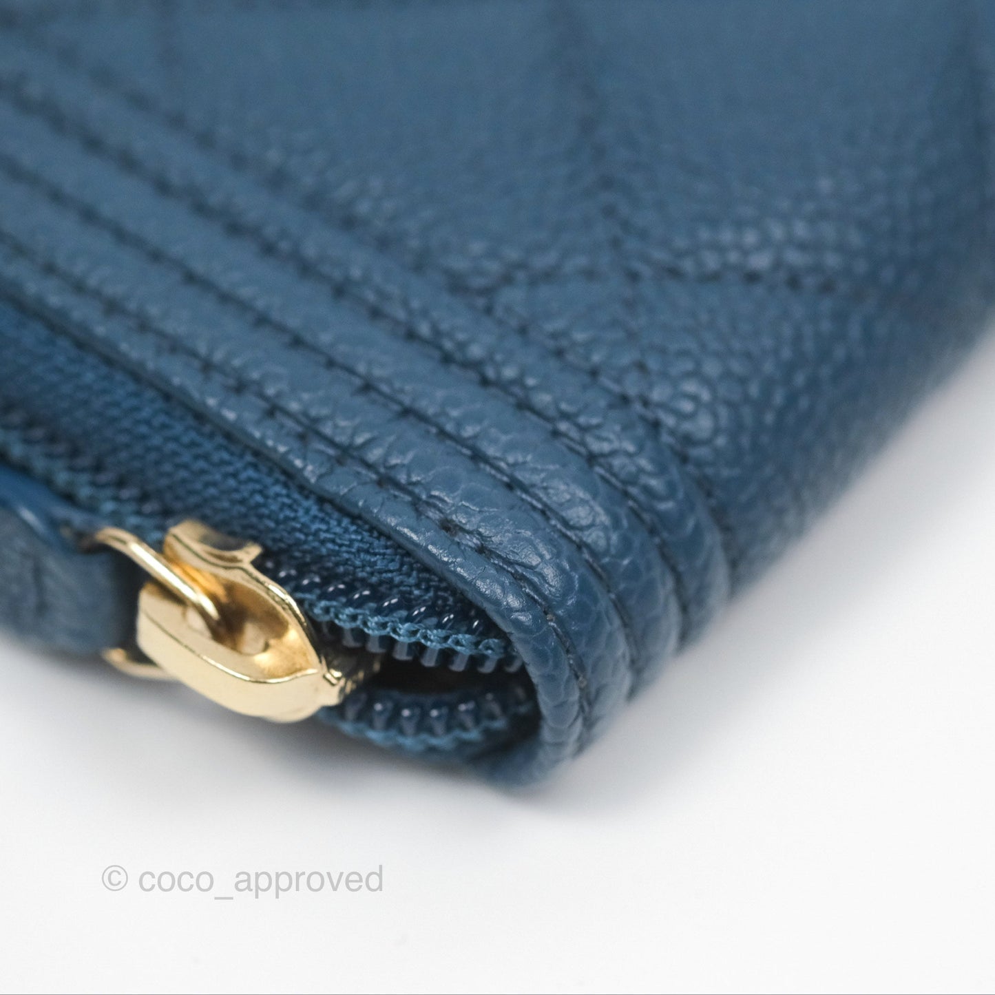Chanel Quilted Boy Zip Card Holder Blue Caviar Aged Gold Hardware