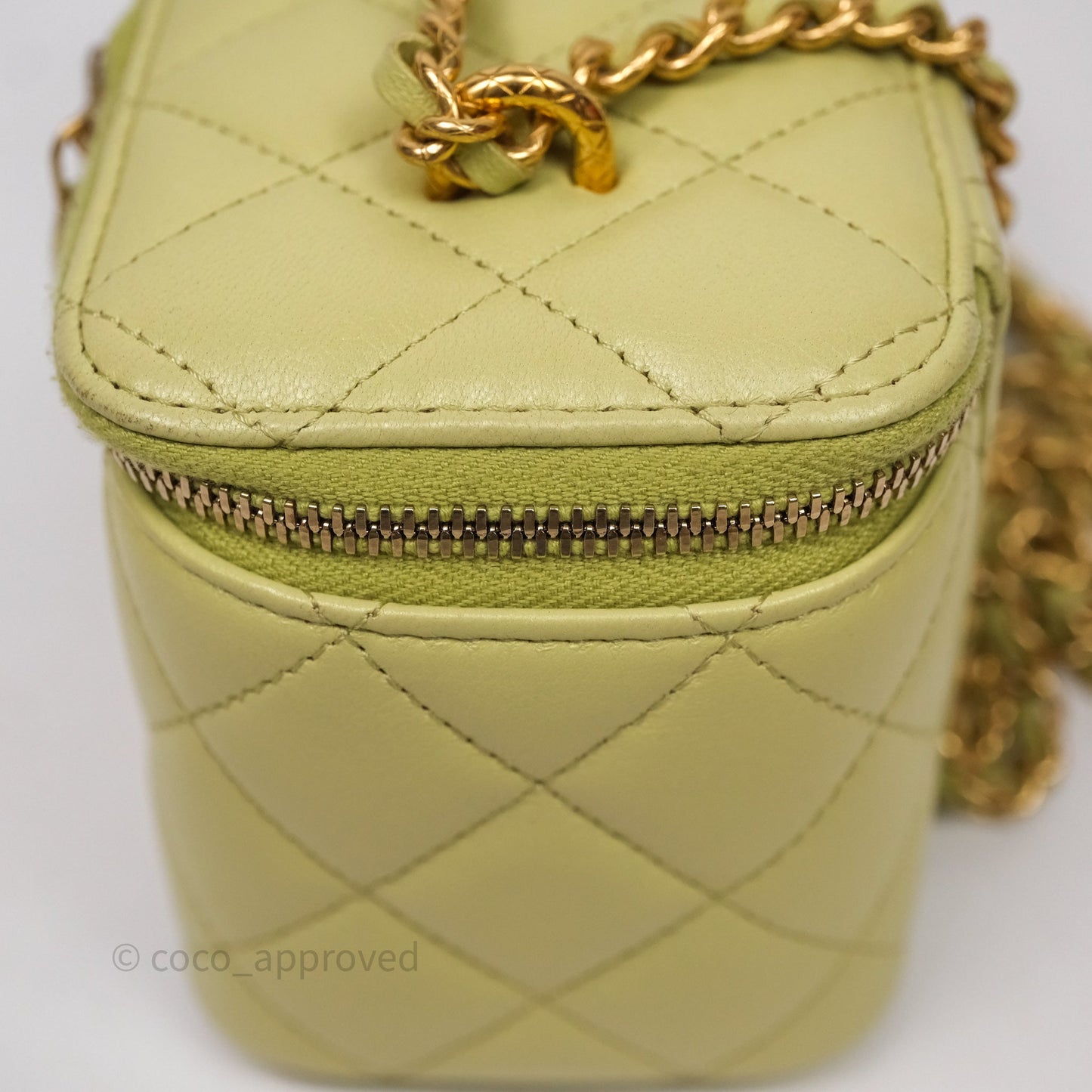 Chanel Quilted Vanity With Chain Lambskin Green Gold Hardware