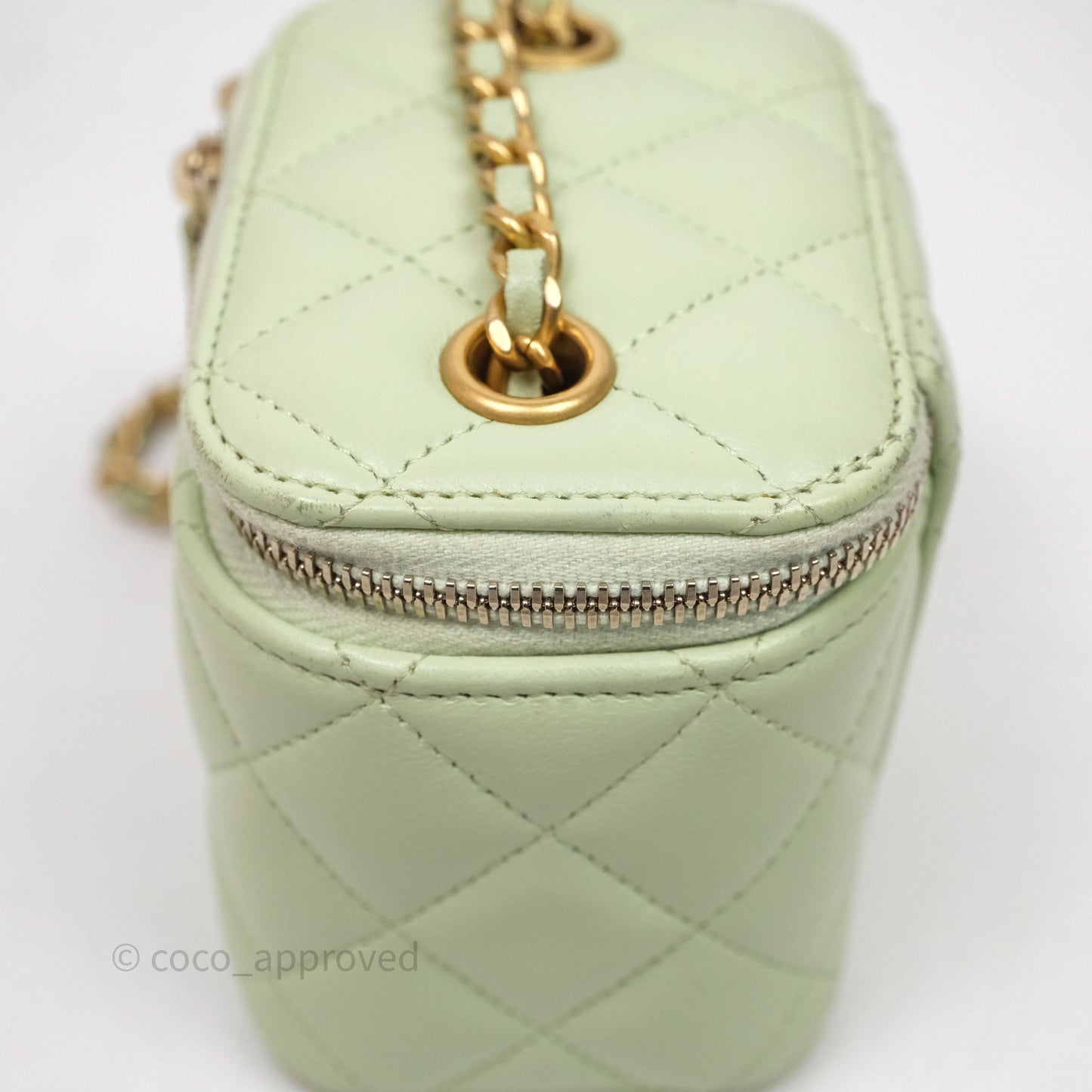 Chanel Mini Pearl Crush Vanity With Chain Green Aged Gold Hardware
