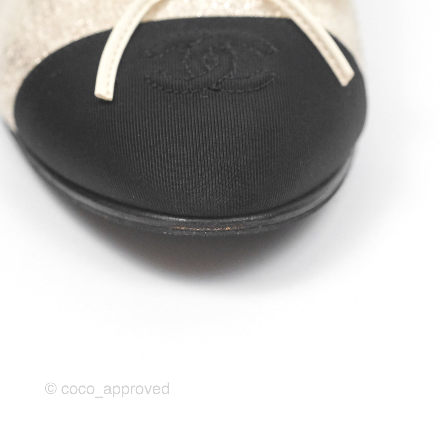 Chanel Ballerina Flats Glitter Ivory Black Size 39