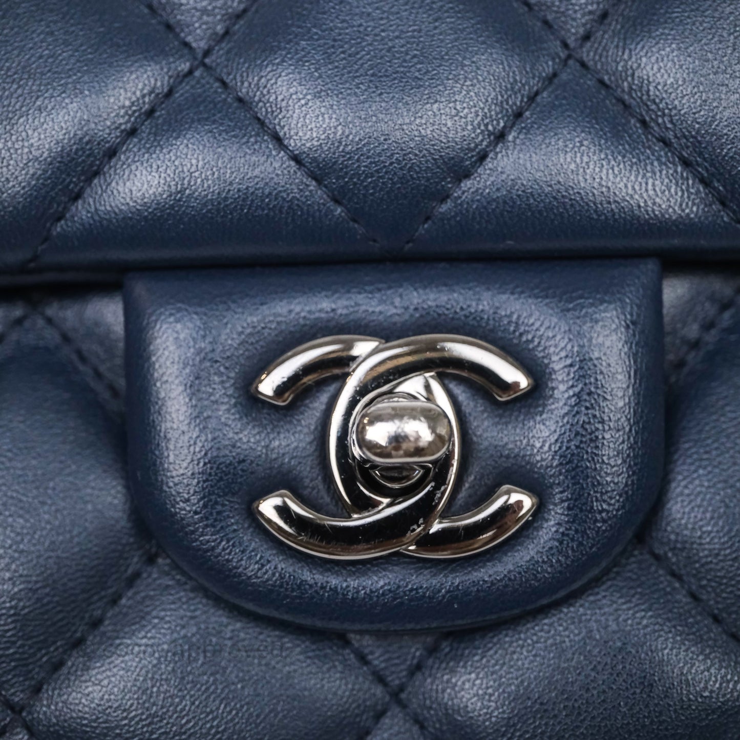 Chanel Quilted Clutch with Chain Lambskin Navy Gun Metal Hardware