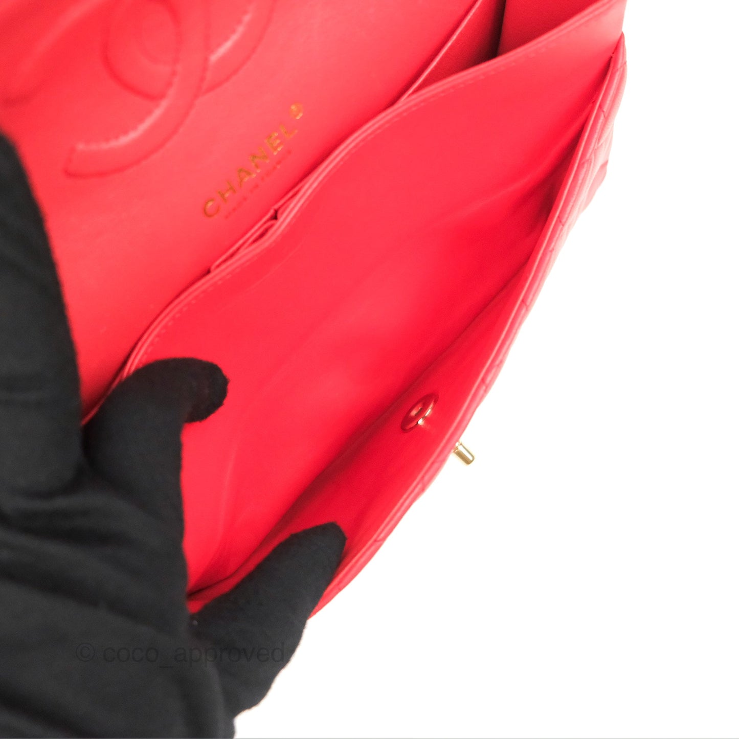 Chanel Classic M/L Medium Flap Quilted Red Lambskin Gold Hardware
