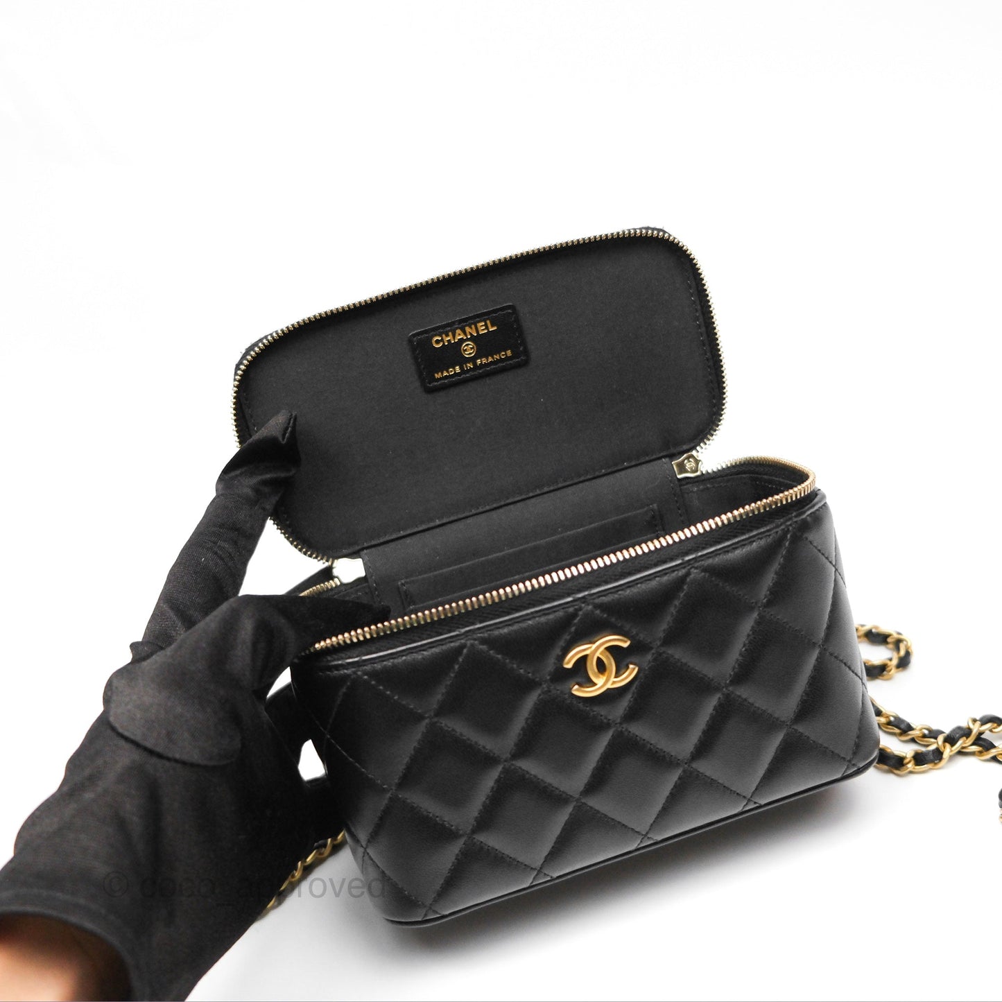 Chanel Vanity Rectangular Top Handle Black Lambskin Gold Hardware