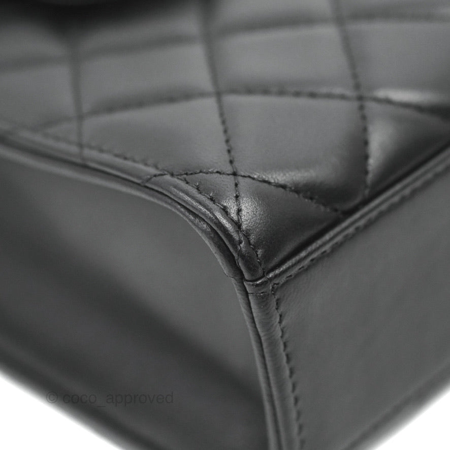 Chanel Classic Quilted Phone Holder Black Lambskin Silver Hardware