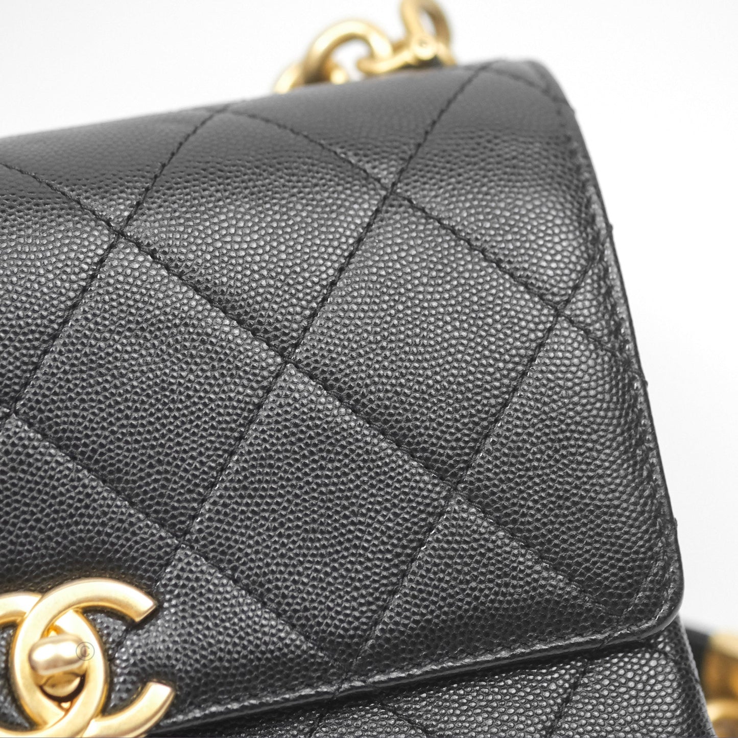 Chanel Bracelet On Chain Flap Bag Flat Quilted Black Caviar Aged Gold Hardware