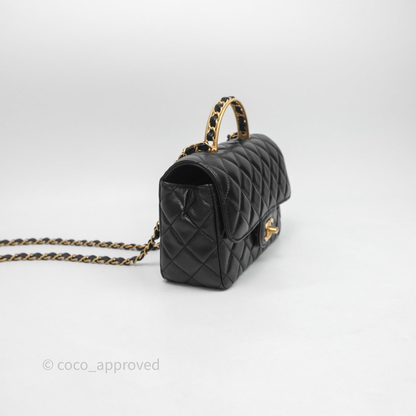 Chanel Top Handle Mini Rectangular Flap Bag Black Lambskin Aged Gold Hardware