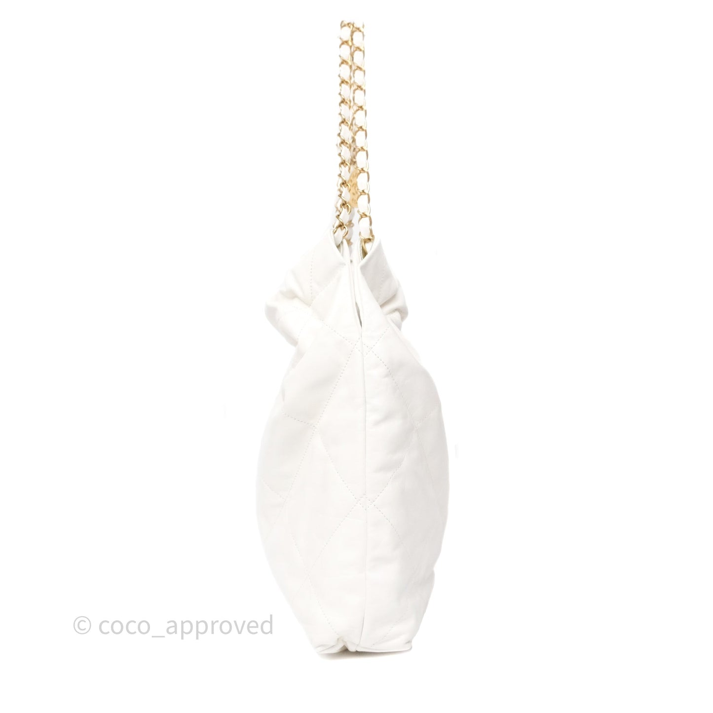 Chanel 22 Medium White Shiny Crumpled Calfskin Aged Gold Hardware