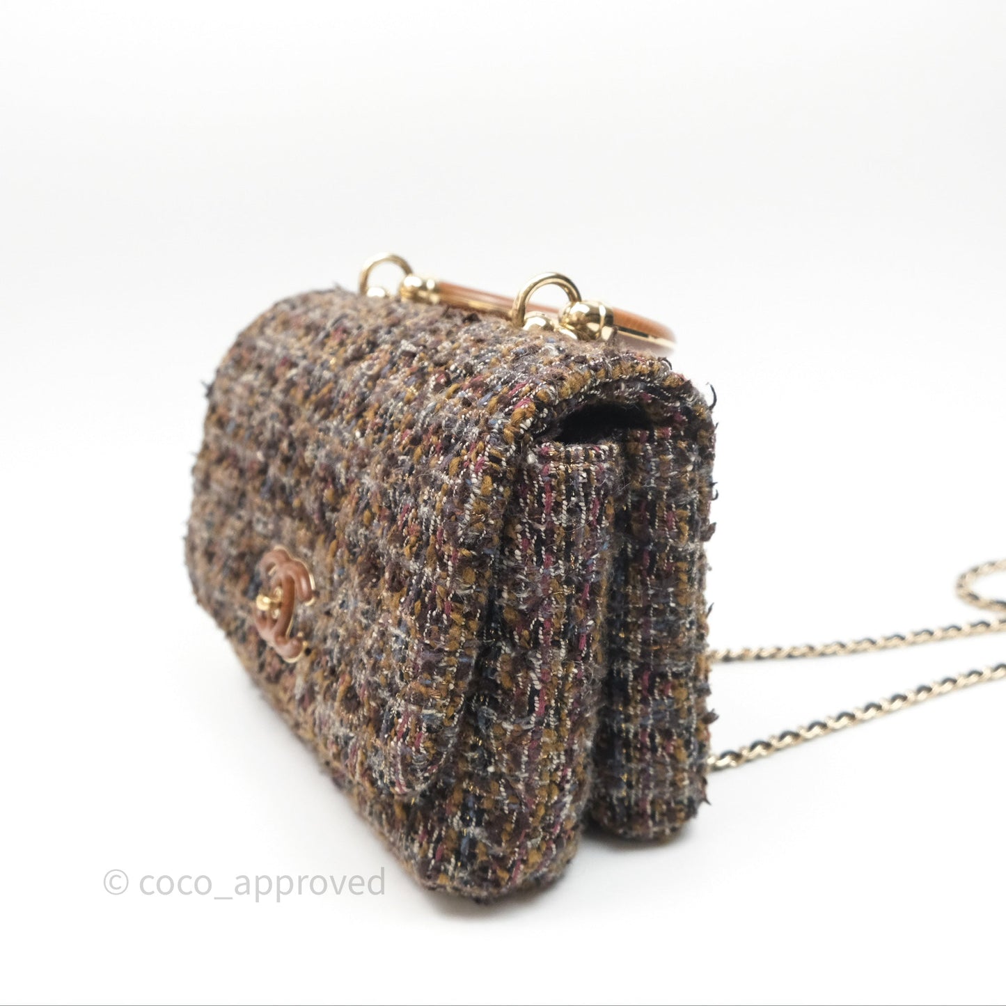 Chanel Top Handle Flap Bag Tweed Gold Hardware