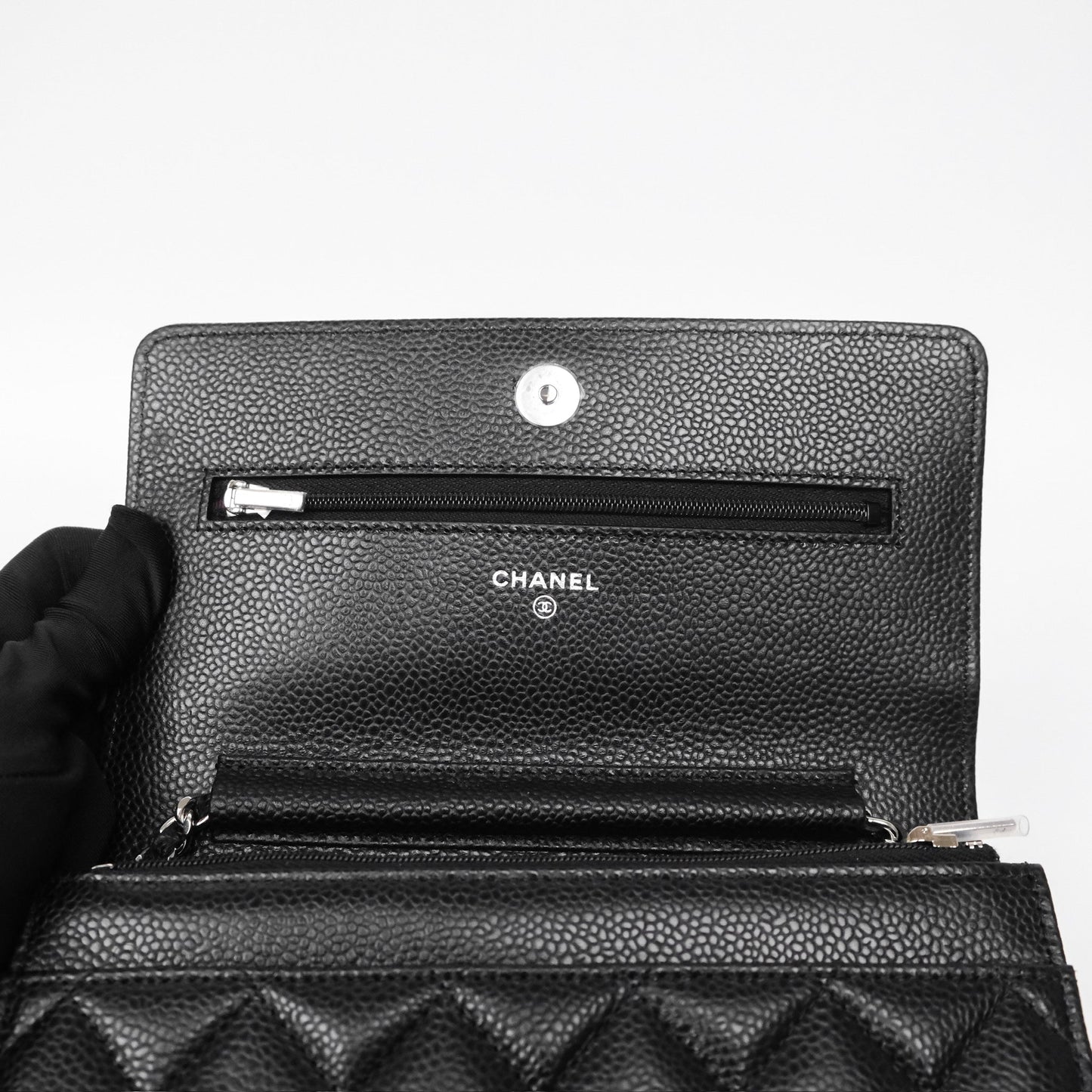 Chanel Classic Wallet On Chain WOC Quilted Black Caviar Silver Hardware