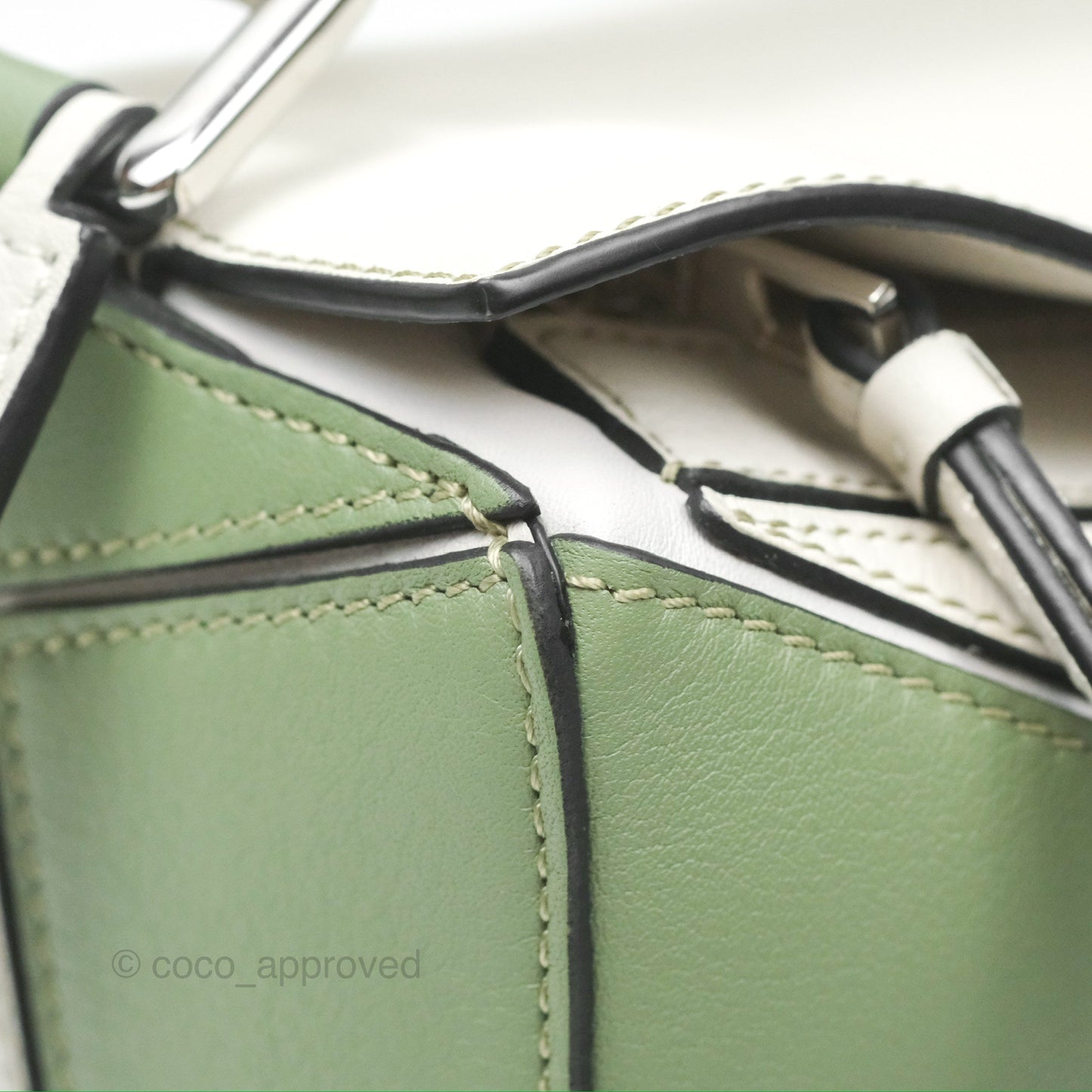 Loewe Small Puzzle Bag Soft White/ Rosemary Calfskin Silver Hardware