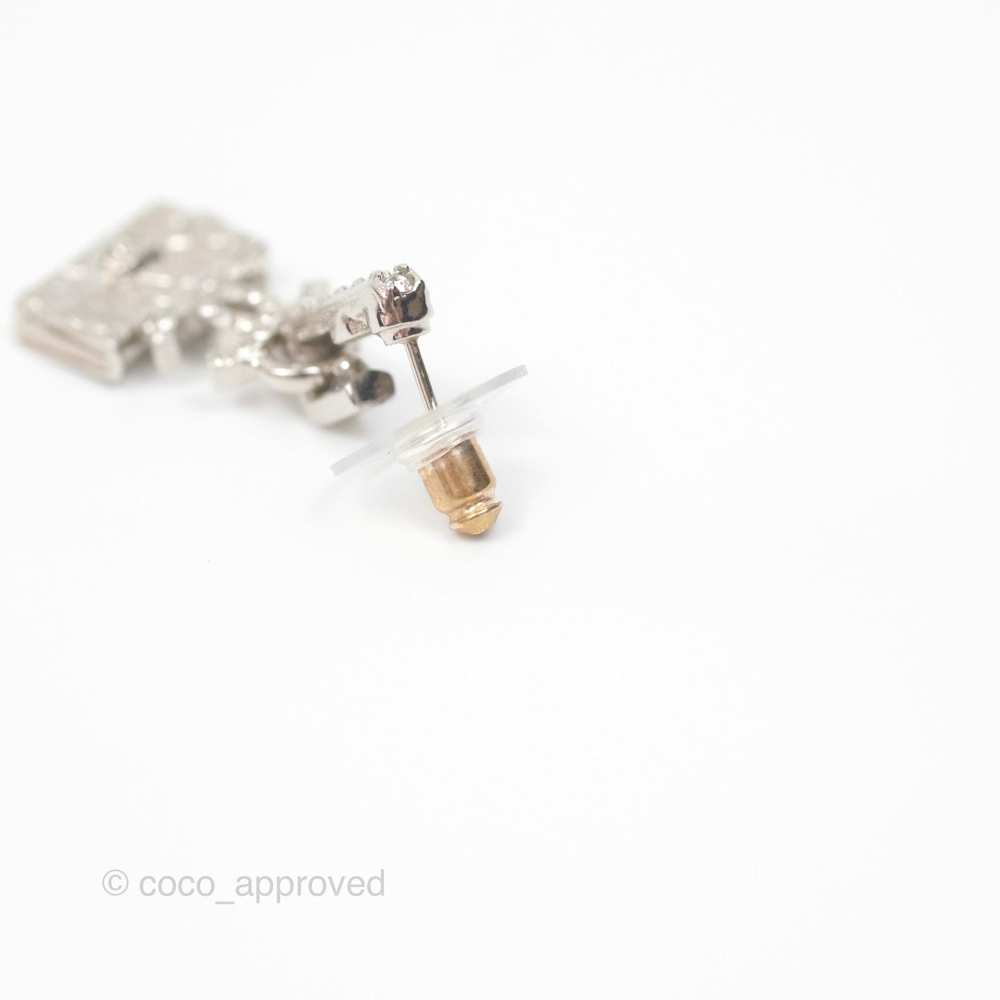 Chanel Crystal CC Flap Bag Drop Earrings Silver Tone 23K