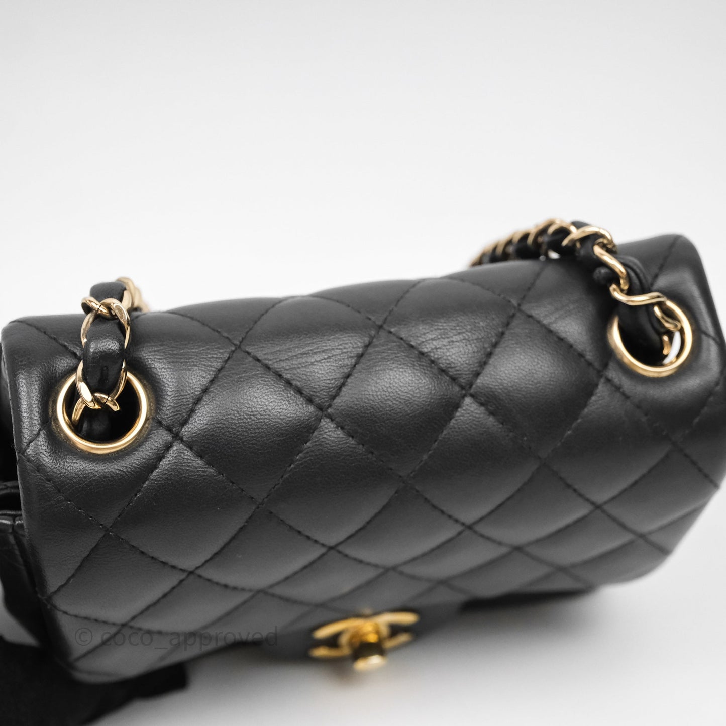 Chanel Mini Square Quilted Black Lambskin Gold Hardware