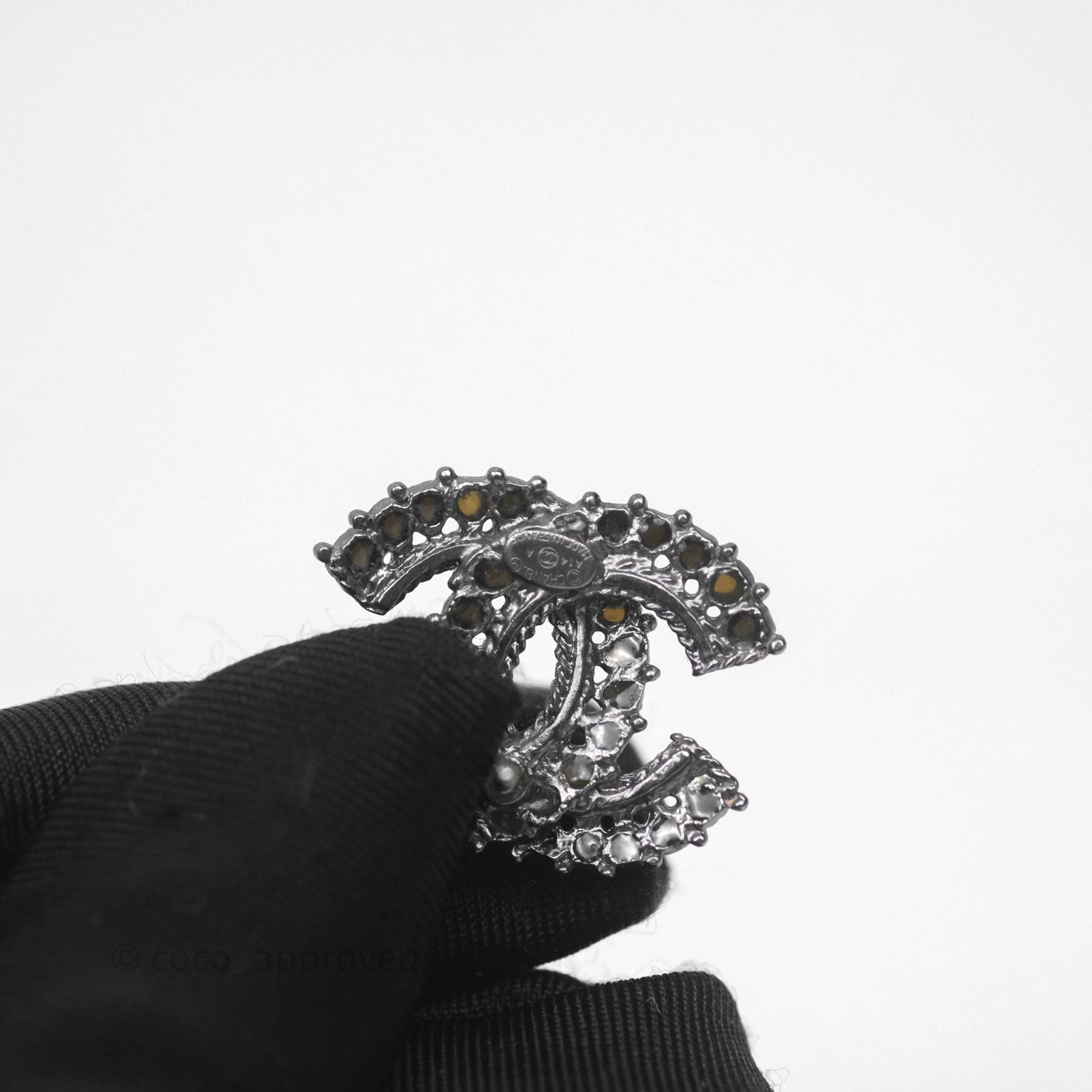 Chanel Resin Stone CC Earrings Ruthenium Hardware 14A