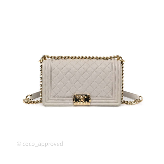 Chanel Medium Boy Quilted Grey Caviar Gold Hardware