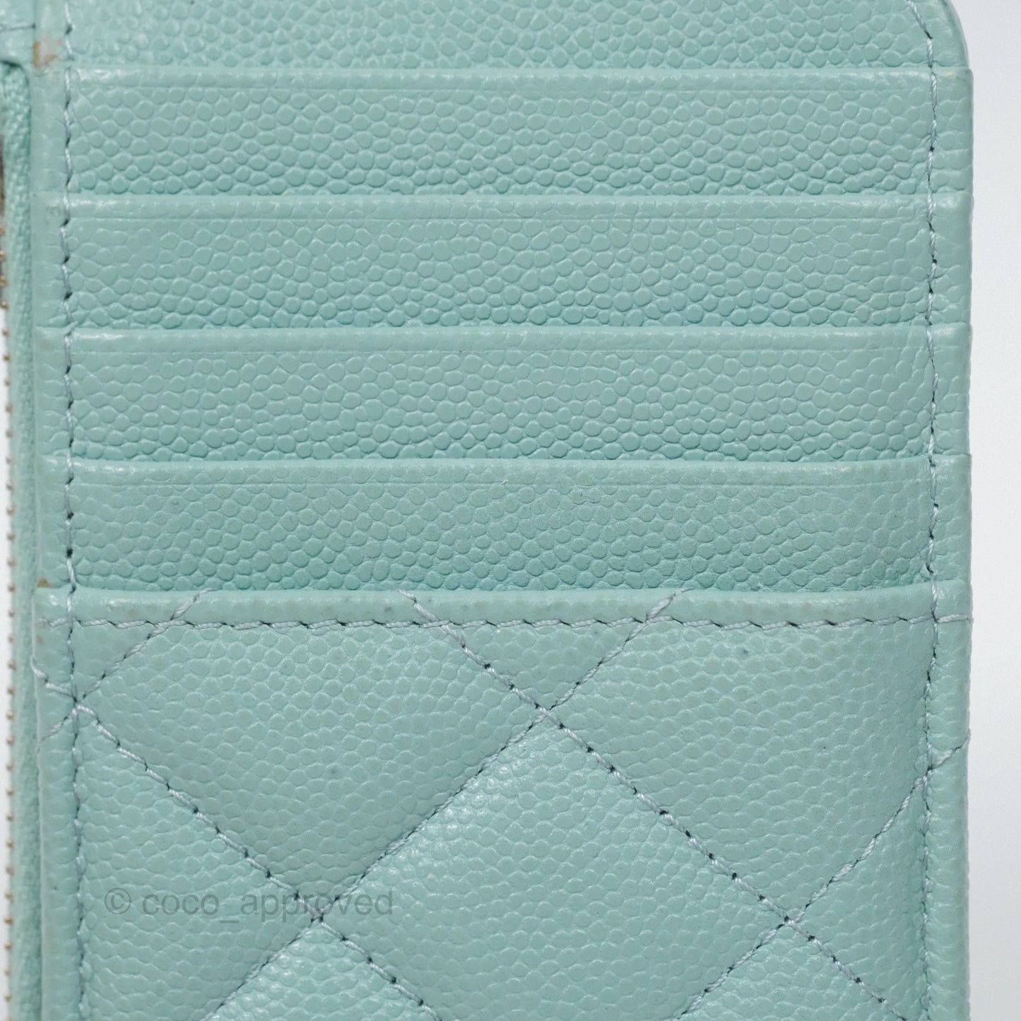 Chanel Quilted Zip Flap Card Holder Tiffany Blue Caviar Gold Hardware
