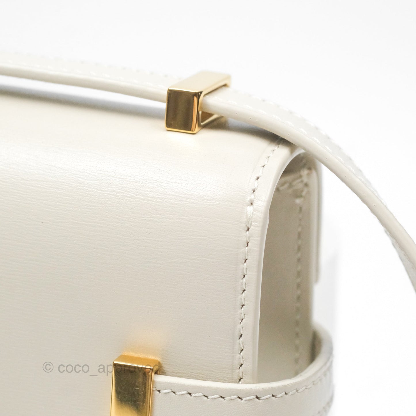 Saint Laurent Mini Manhattan Box Calfskin Blanc Vintage Gold Hardware