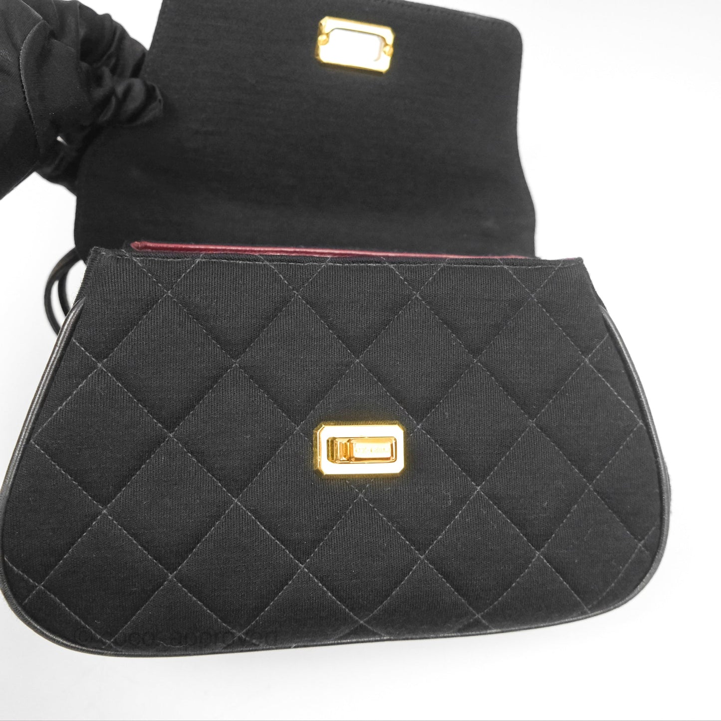 Chanel Vintage Small Quilted Jersey Mademoiselle Top Handle Flap Bag Black