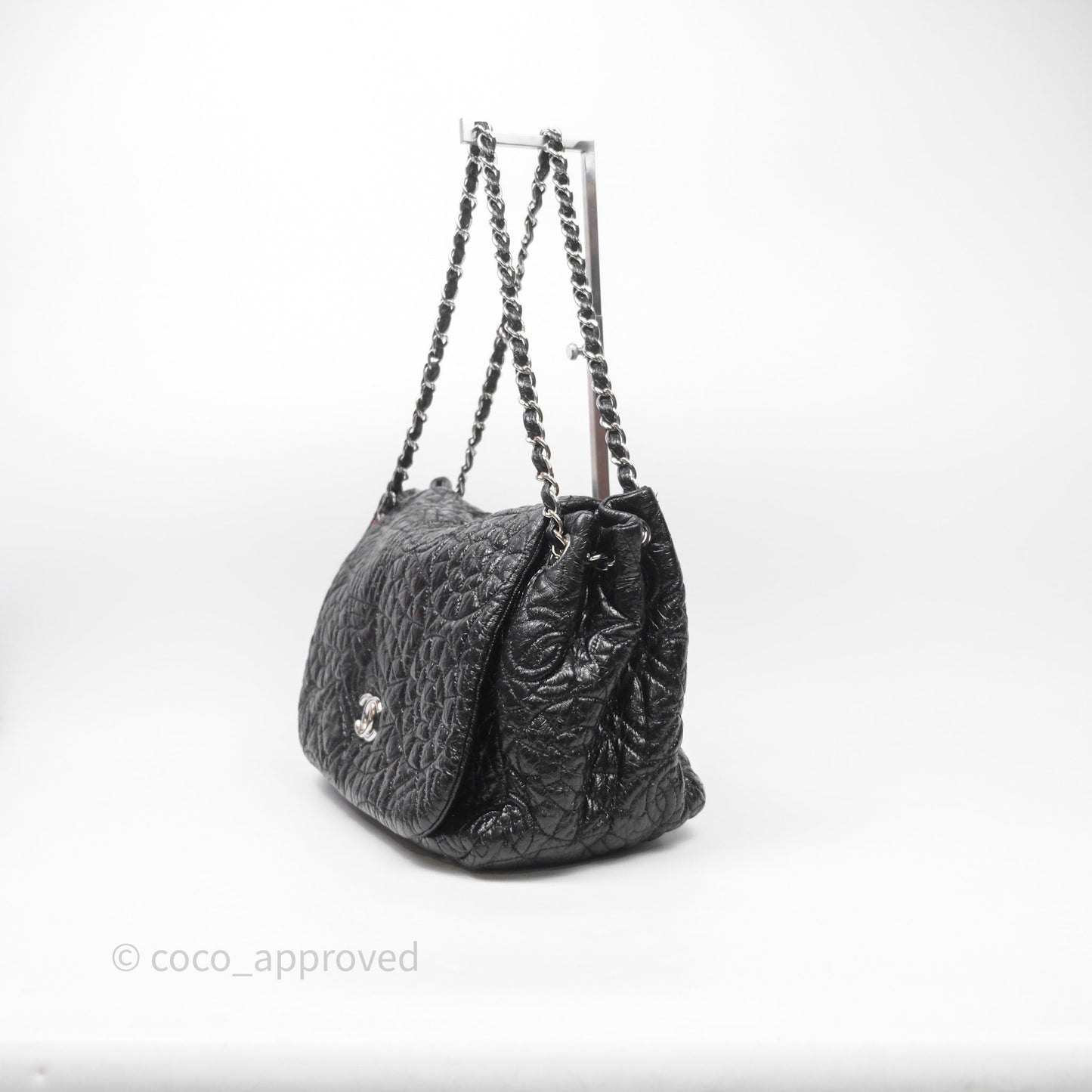 Chanel Black Vinyl Graphic Edge Flap Bag Silver Hardware⁣⁣