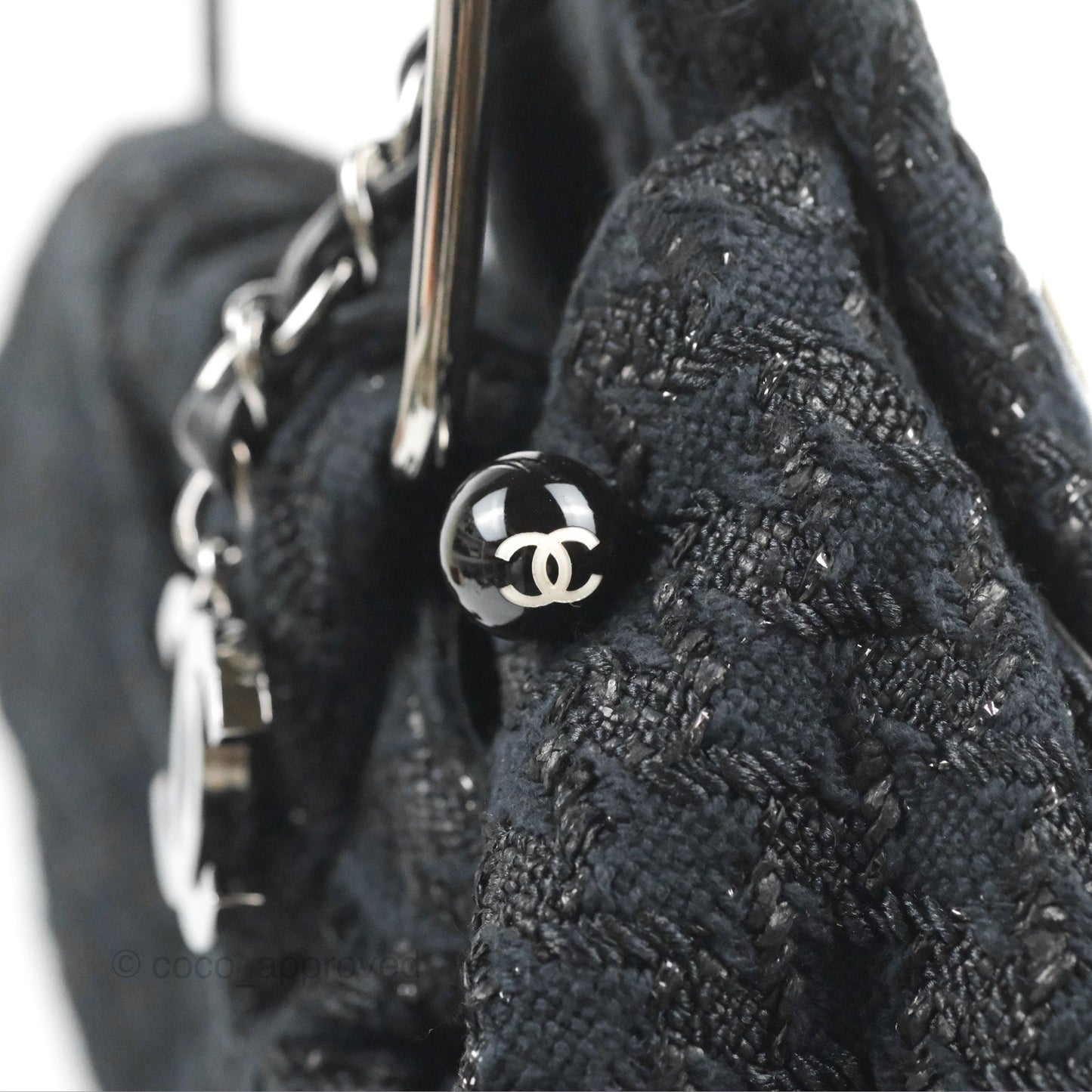 Chanel Tweed Boucle Knitting Bag Black Silver Hardware
