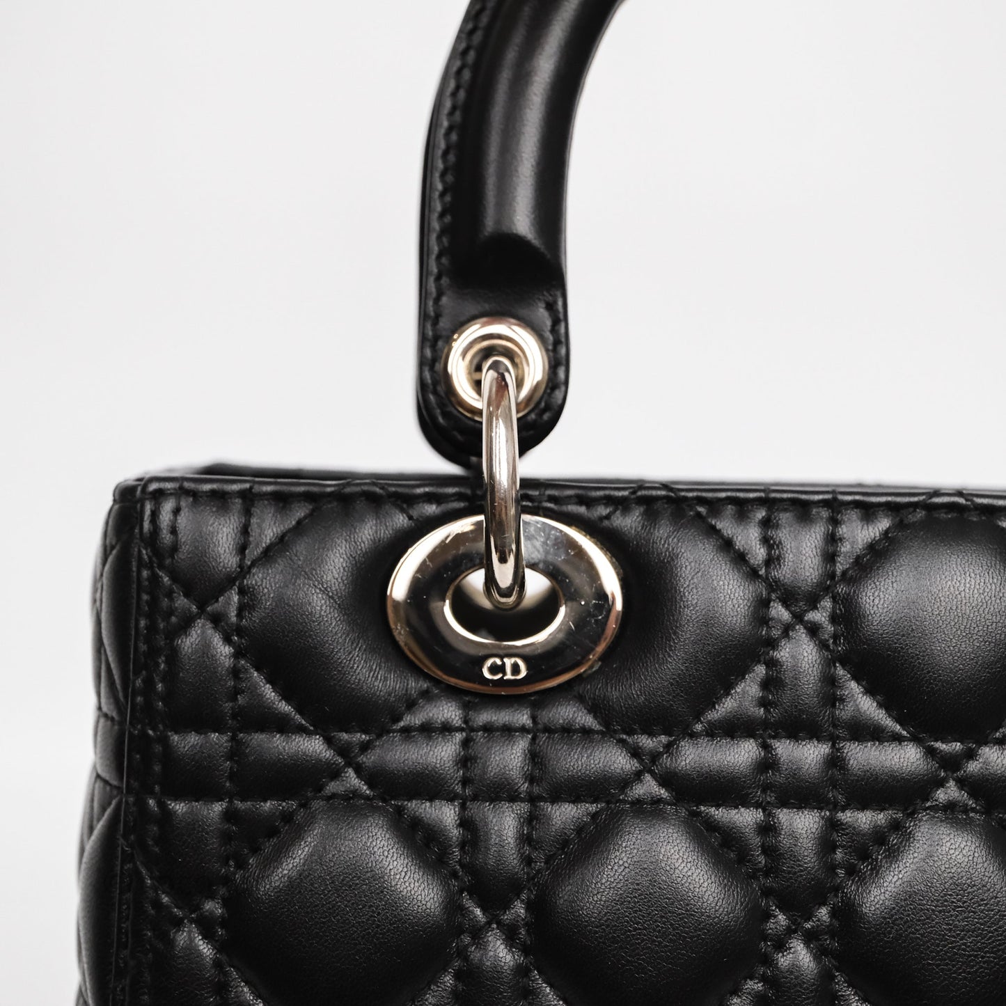 Christian Dior Medium Lady Dior Black Lambskin Silver Hardware
