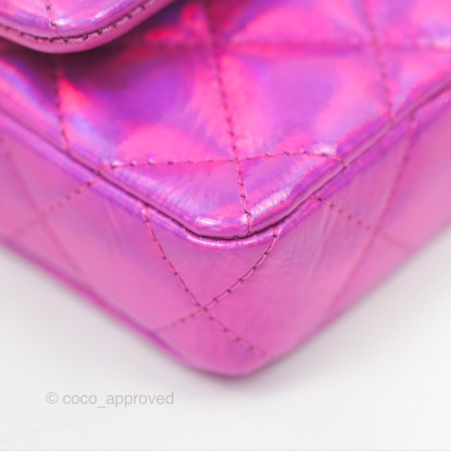 Chanel Card Holder Pouch with Hook Fuchsia Iridescent Mirror Goatskin