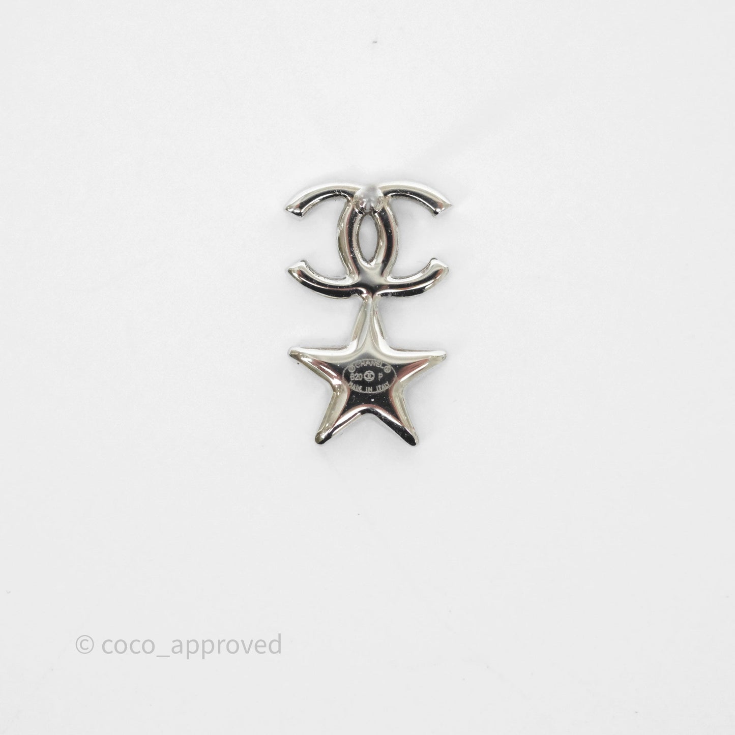 Chanel Crystal CC Star Earrings Silver Tone 20P