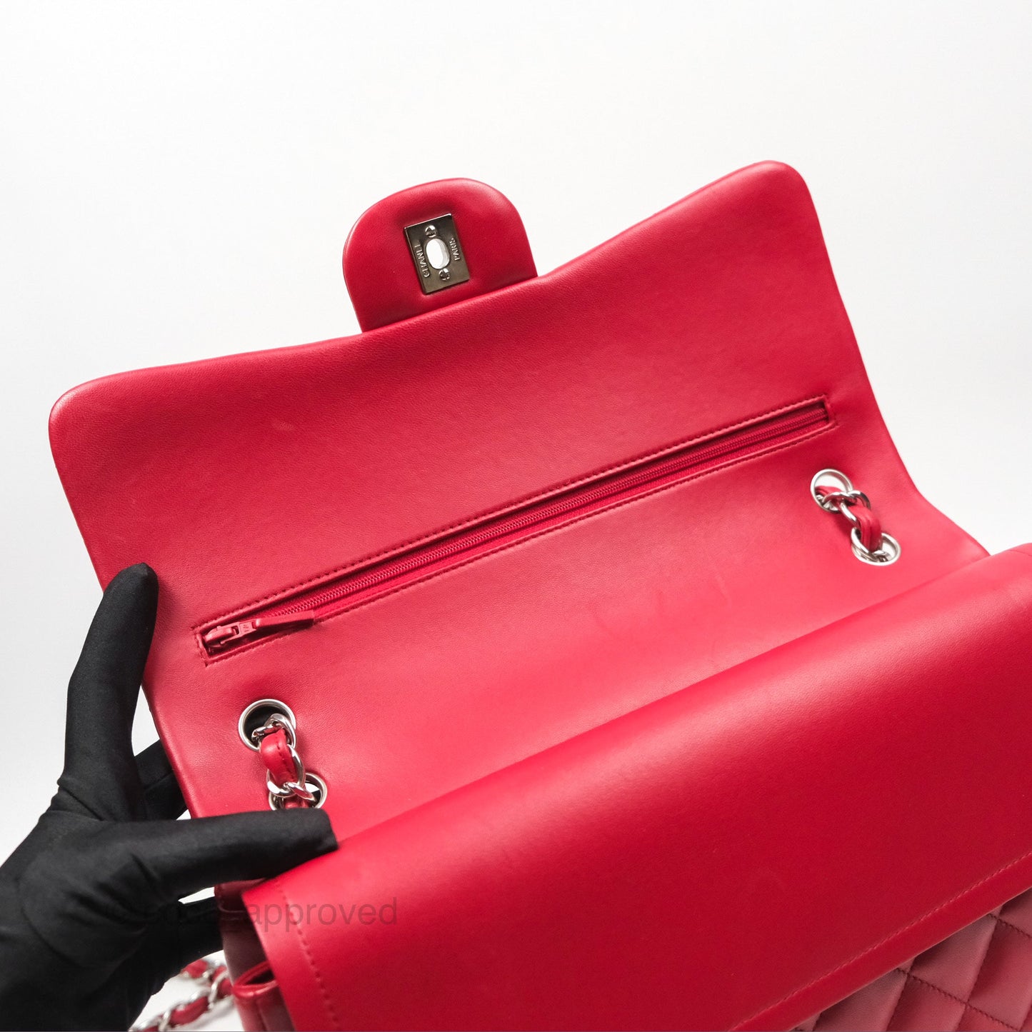 Chanel Jumbo Double Flap Red Lambskin Silver Hardware