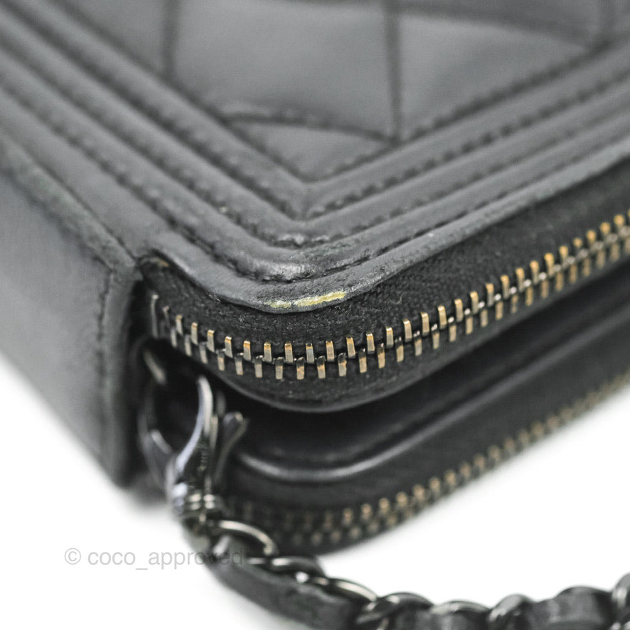 Chanel Le Boy Double Zip Wallet On Chain So Black Lambskin