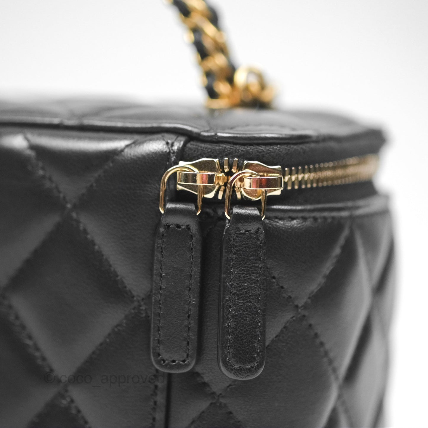 Chanel Vanity Rectangular Top Handle Black Lambskin Aged Gold Hardware