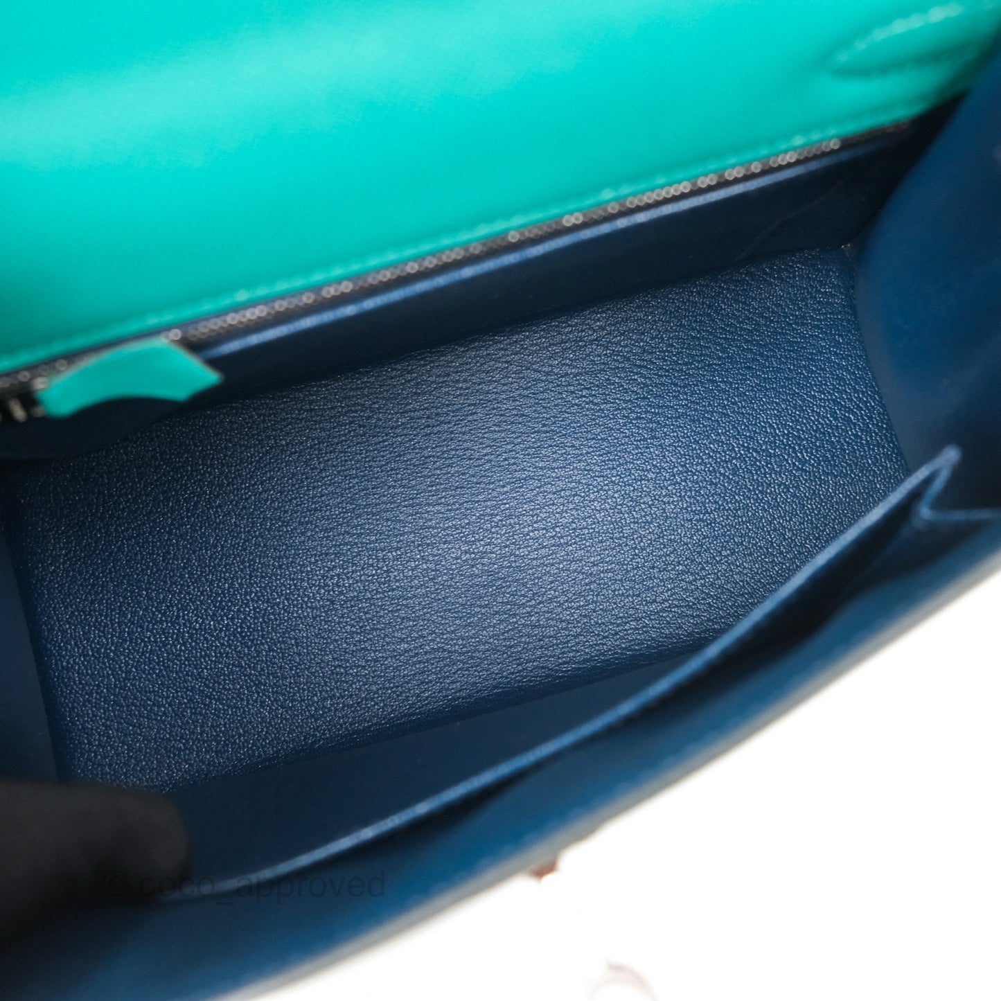 Hermès Sellier Kelly 25 Madame Leather Vert Verone U1/ Bleu De Prusse 7P Palladium Hardware