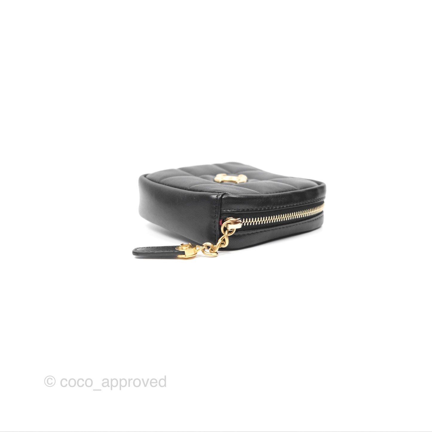 Chanel Diamond Belt Coin Purse Black Lambskin Aged Gold Hardware