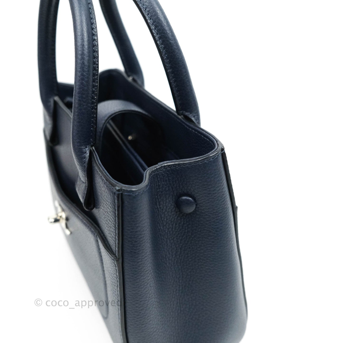 Chanel Mini Neo Executive Shopper Tote Black Grained Calfskin Navy Silver Hardware