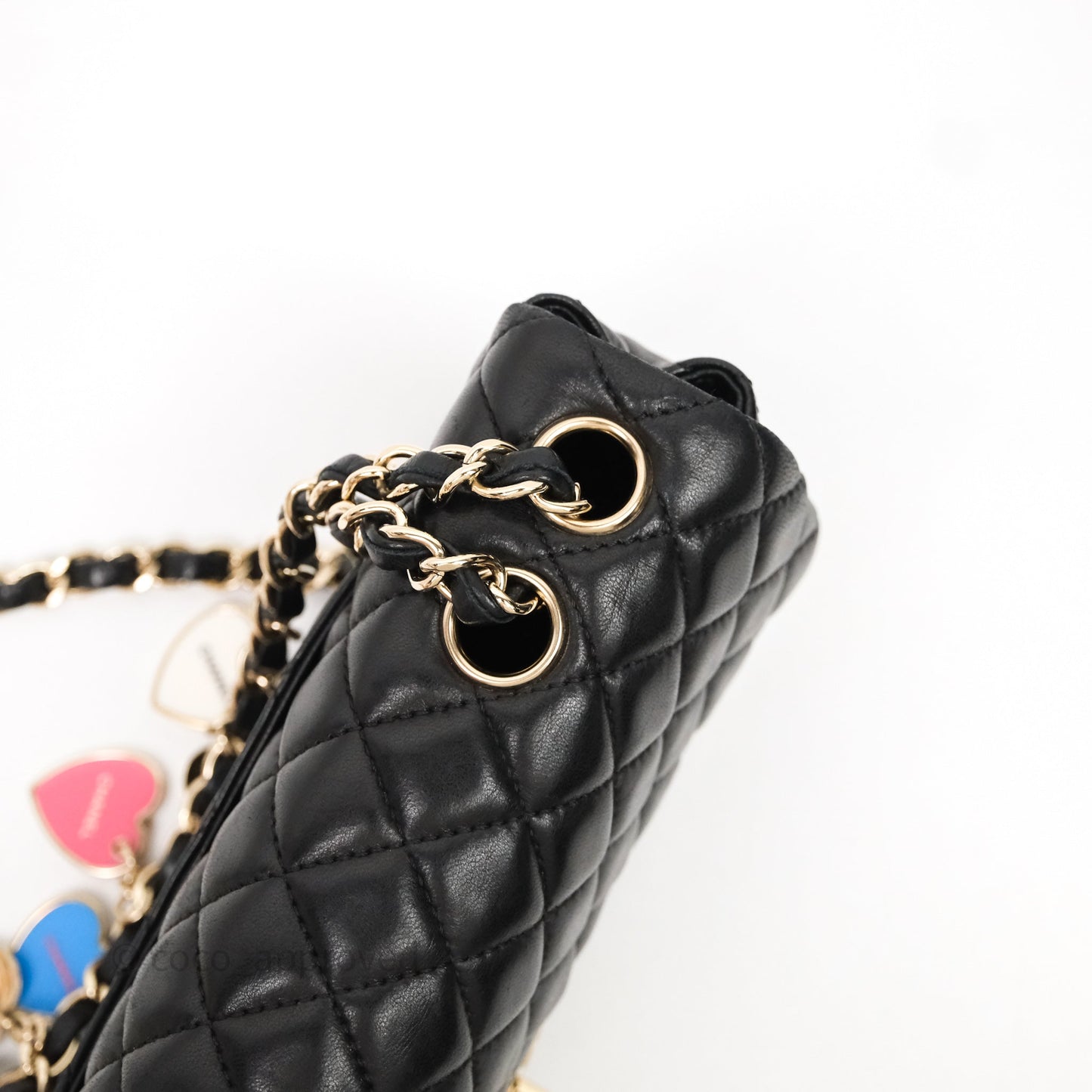 Chanel Quilted East West With Charm Flap Bag Lambskin Black Gold Hardware