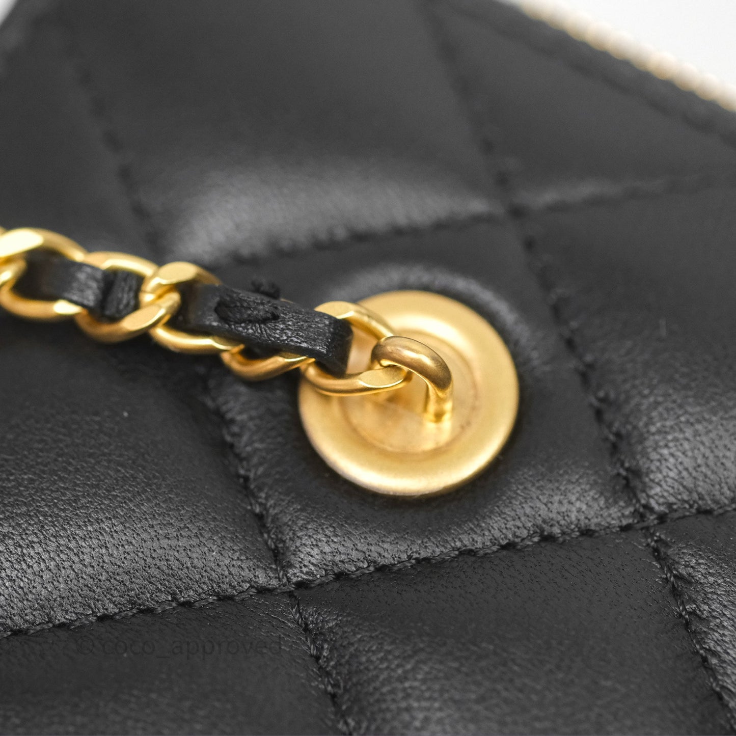Chanel Vanity with COCO Heart Chain Black Lambskin Aged Gold Hardware