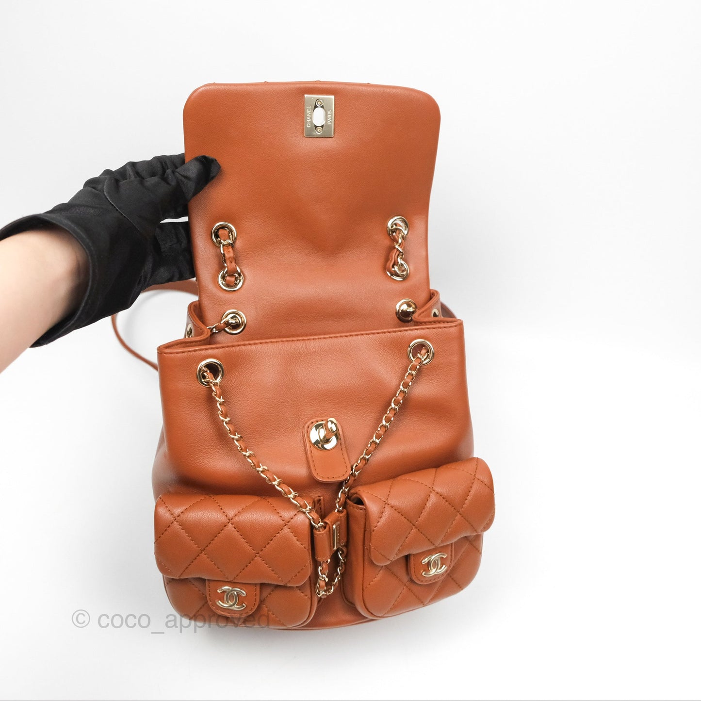 Chanel Medium Duma Backpack Tan Brown Calfskin Gold Hardware