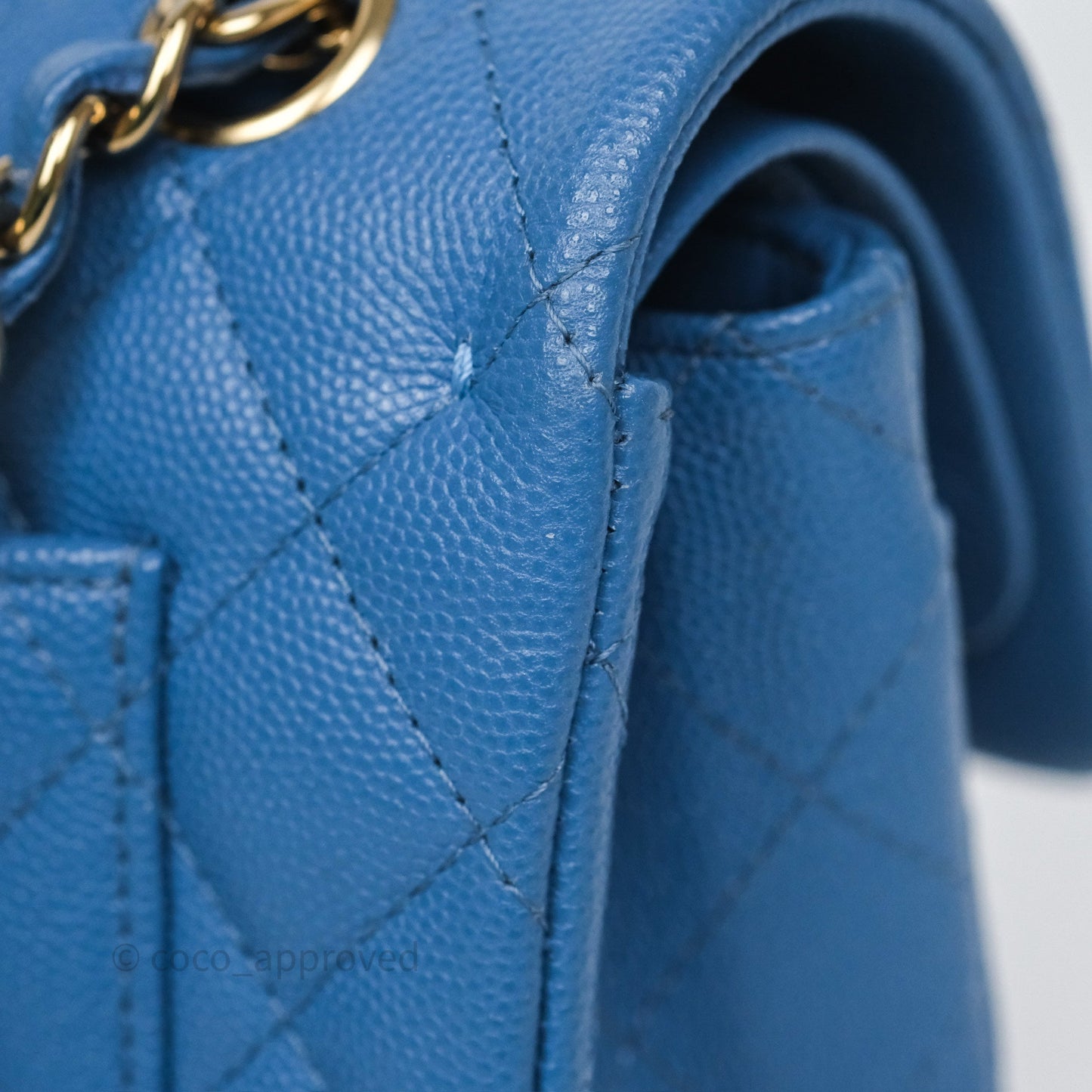 Chanel Small Classic Quilted Flap Blue Caviar Gold Hardware