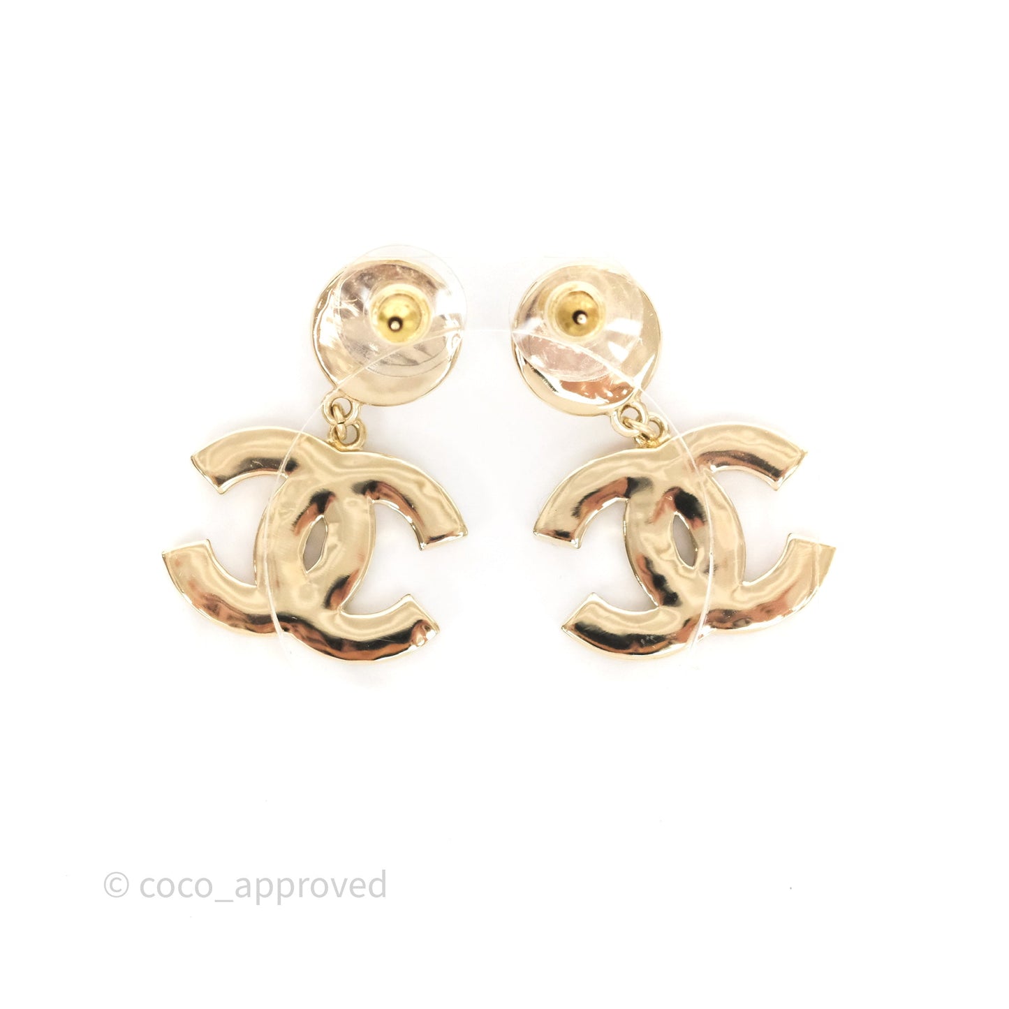 Chanel Round Pearl CC Black Resin Drop Earrings Gold Tone 22A