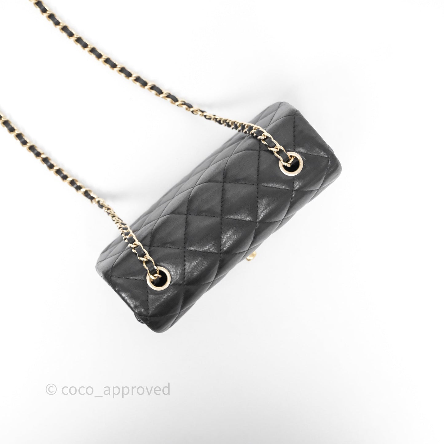 Chanel Quilted Extra Mini Rectangular Flap Black Lambskin Aged Gold Hardware