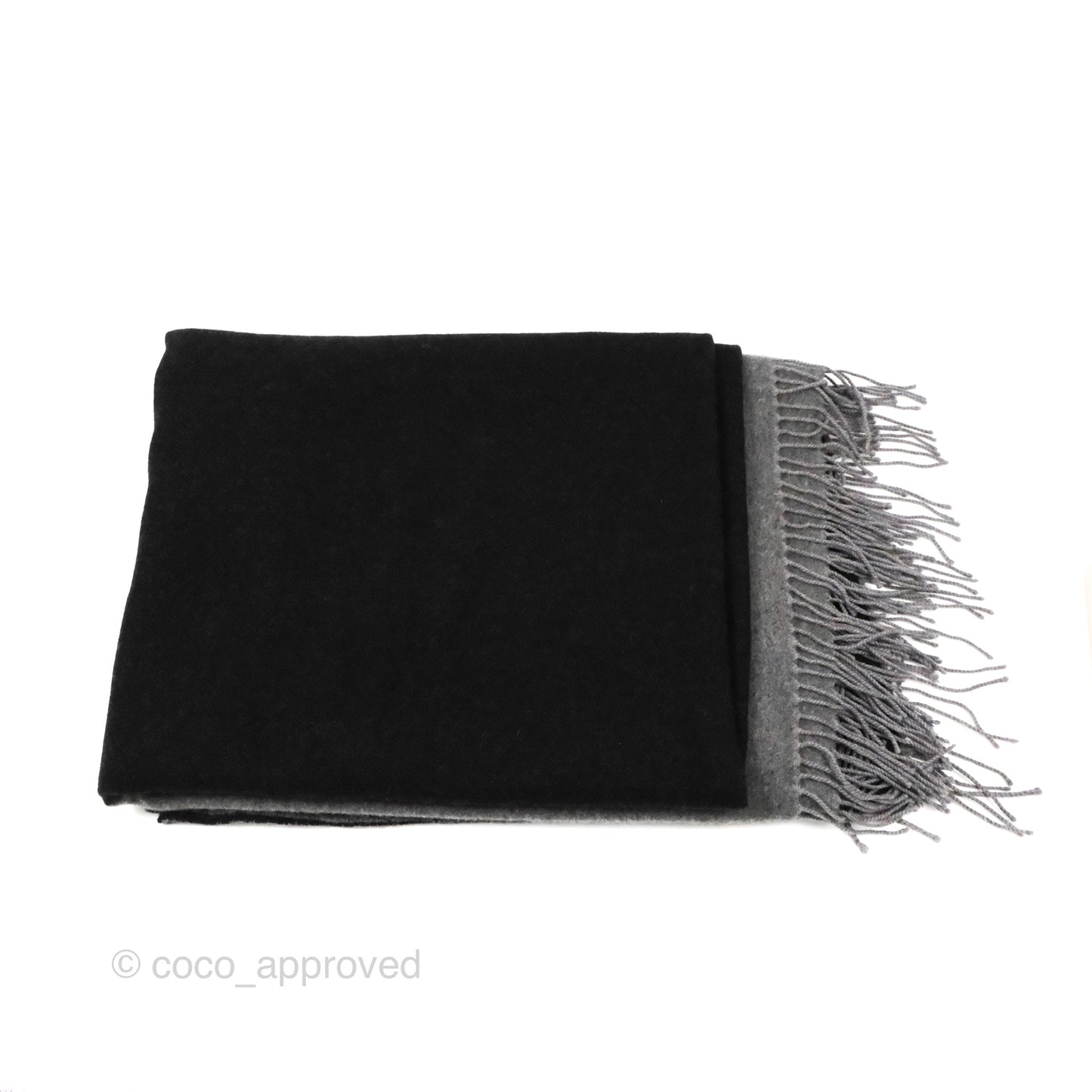 Chanel Large Wool Cashmere Shawl Blanket Black & Gray