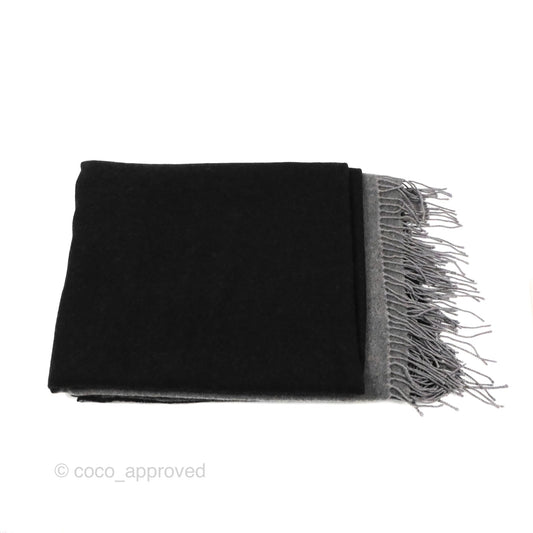 Chanel Large Wool Cashmere Shawl Blanket Black & Gray