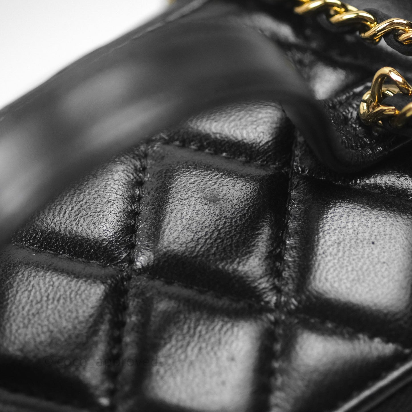 Chanel Cargo Pocket Top Handle Vanity with Chain Black Shiny Lambskin Gold Hardware 22K