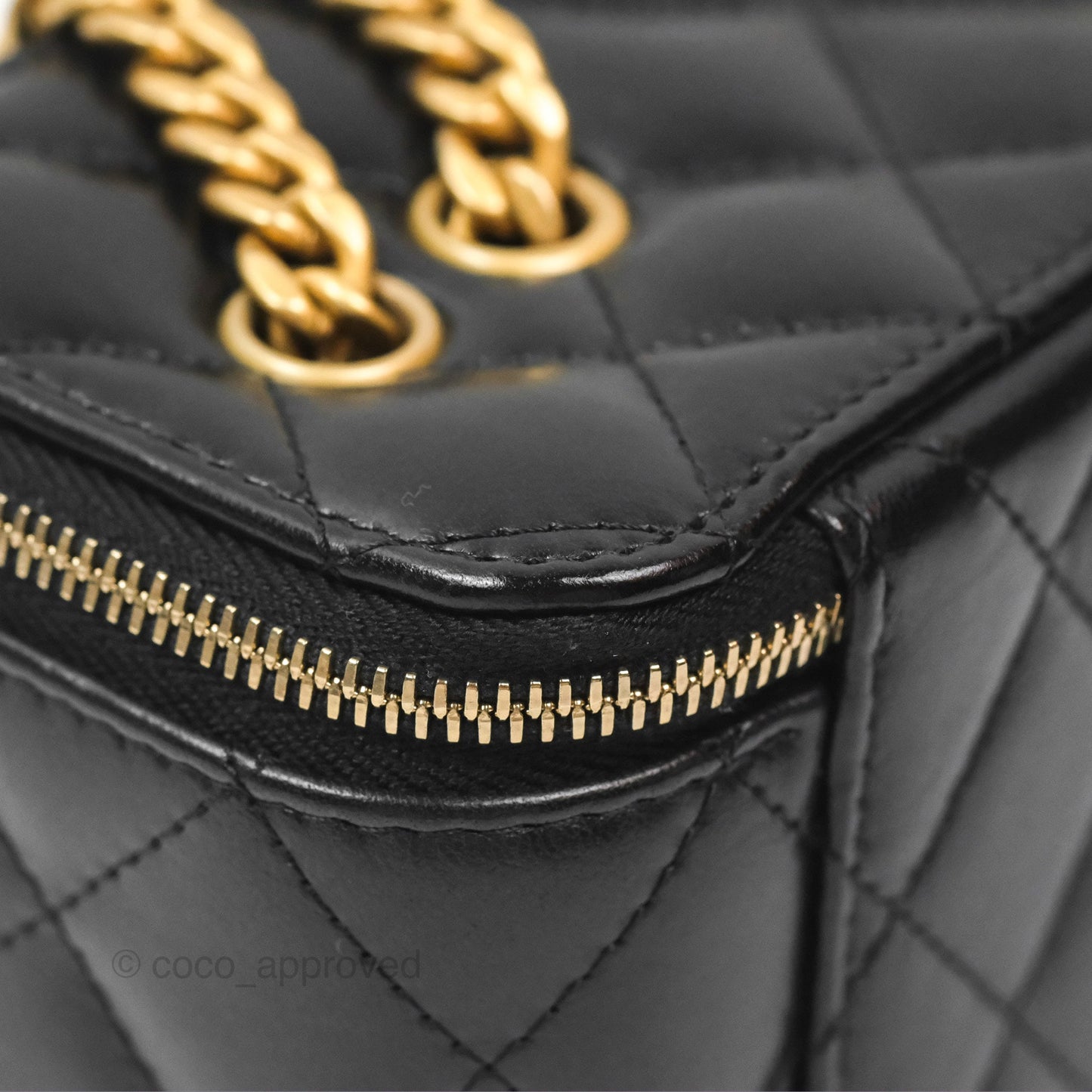 Chanel All Slide Vanity with Adjustable Chain Black Lambskin Aged Gold Hardware