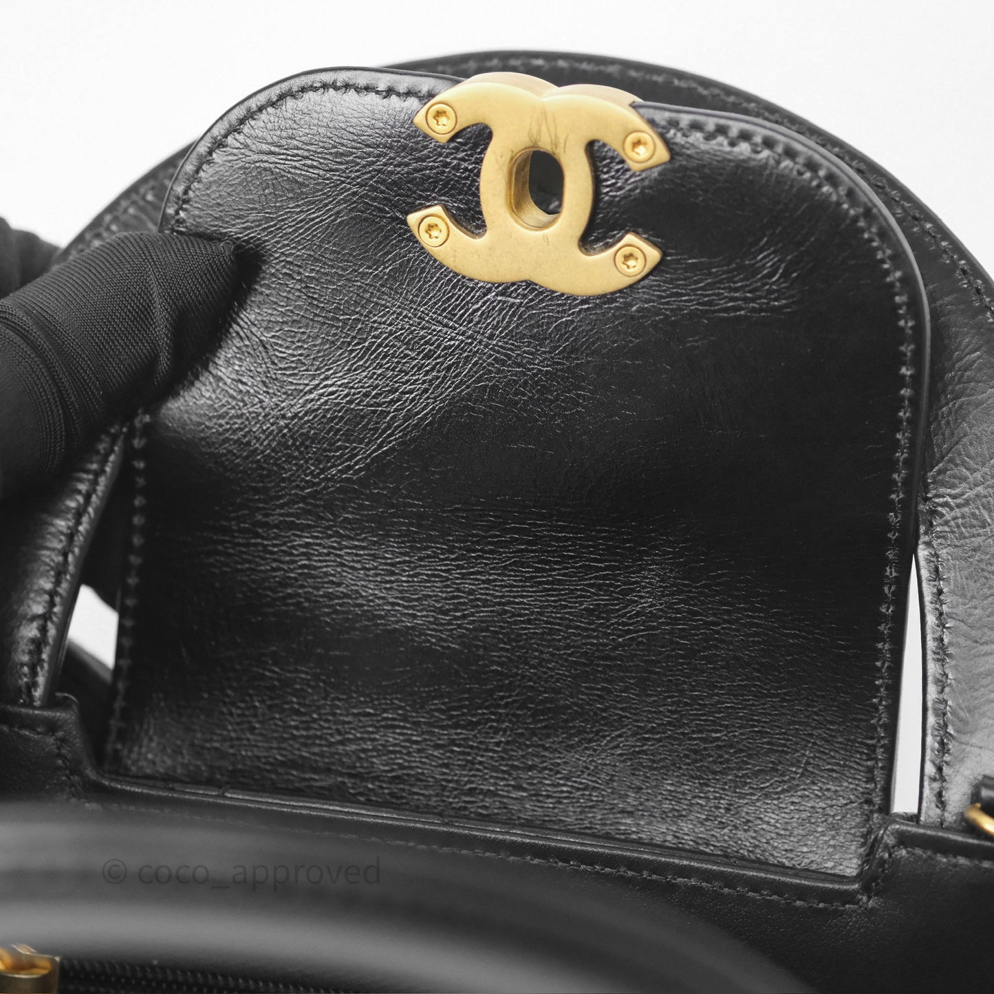 Chanel Kelly Bag Quilted Black Shiny Crumpled Calfskin Aged Gold Hardware