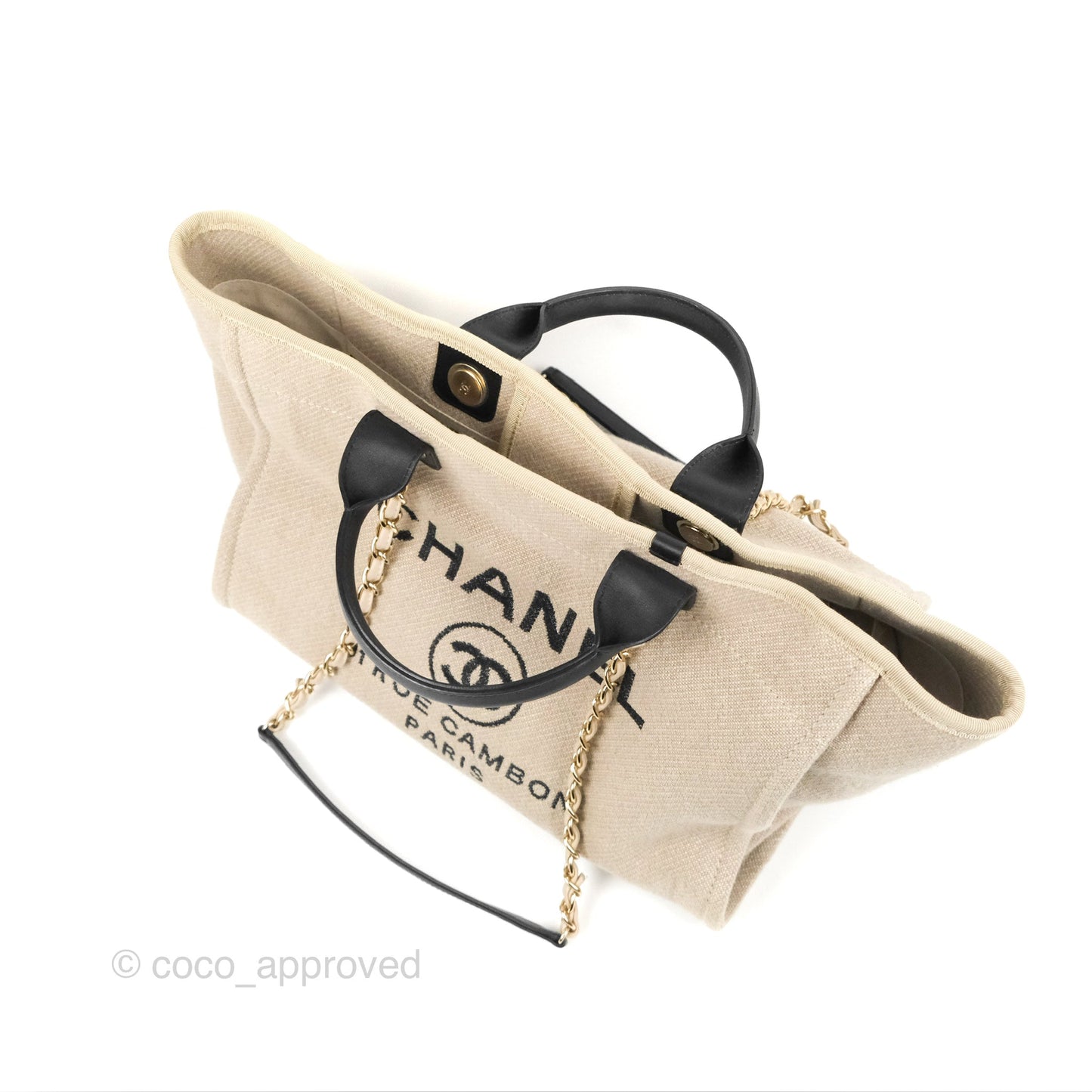 Chanel Large Deauville Black/Taupe Canvas Gold Hardware