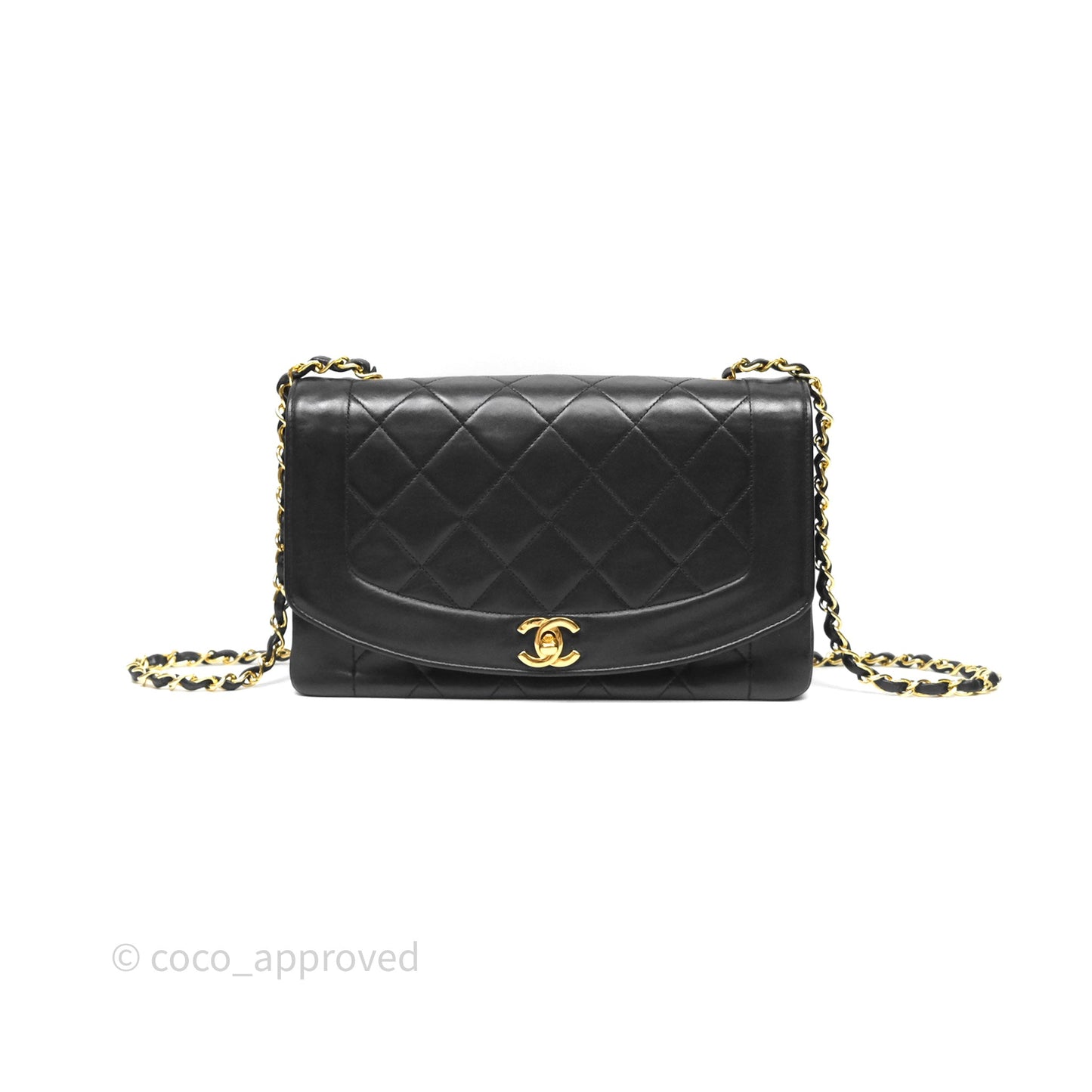 Chanel Medium Vintage Quilted Classic Diana Flap Bag Black Lambskin 24K Gold Hardware