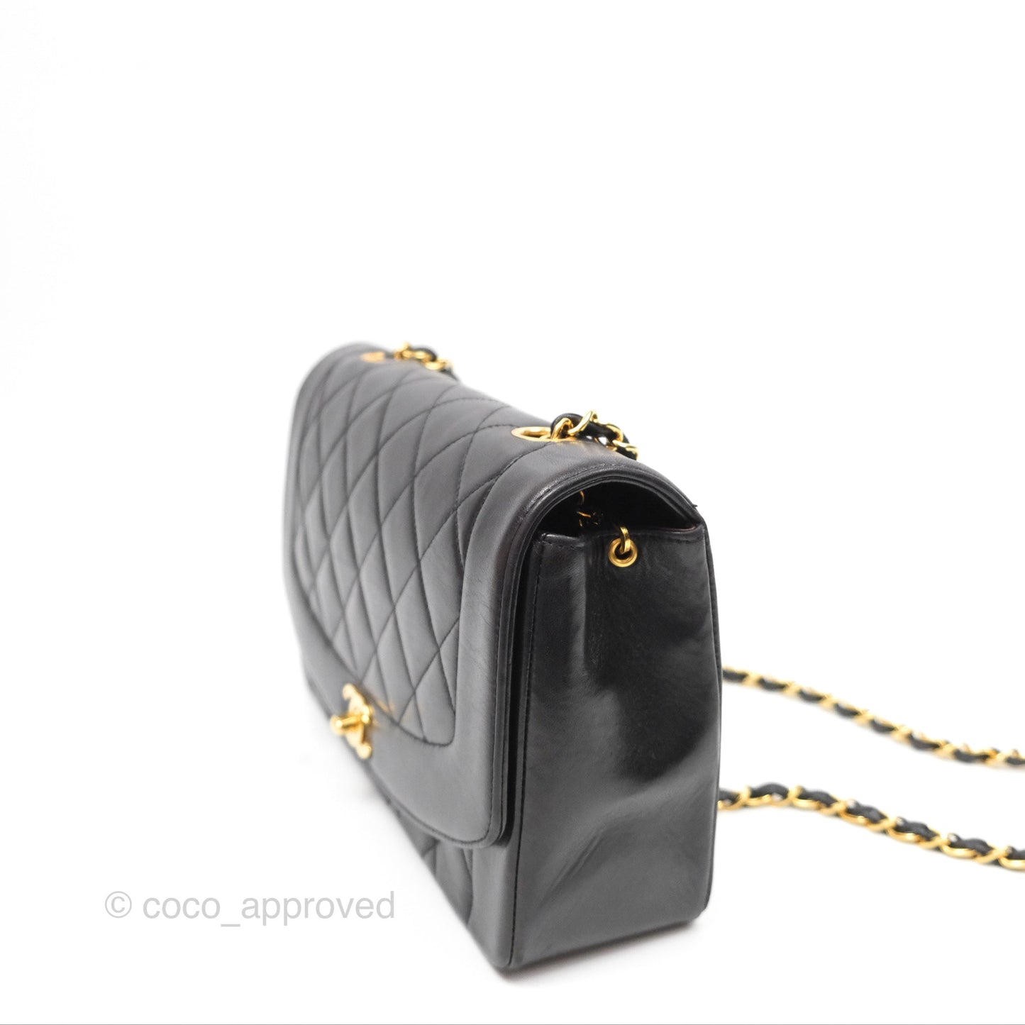 Chanel Vintage Medium Classic Diana Bag Quilted Black Lambskin 24K Gold Hardware